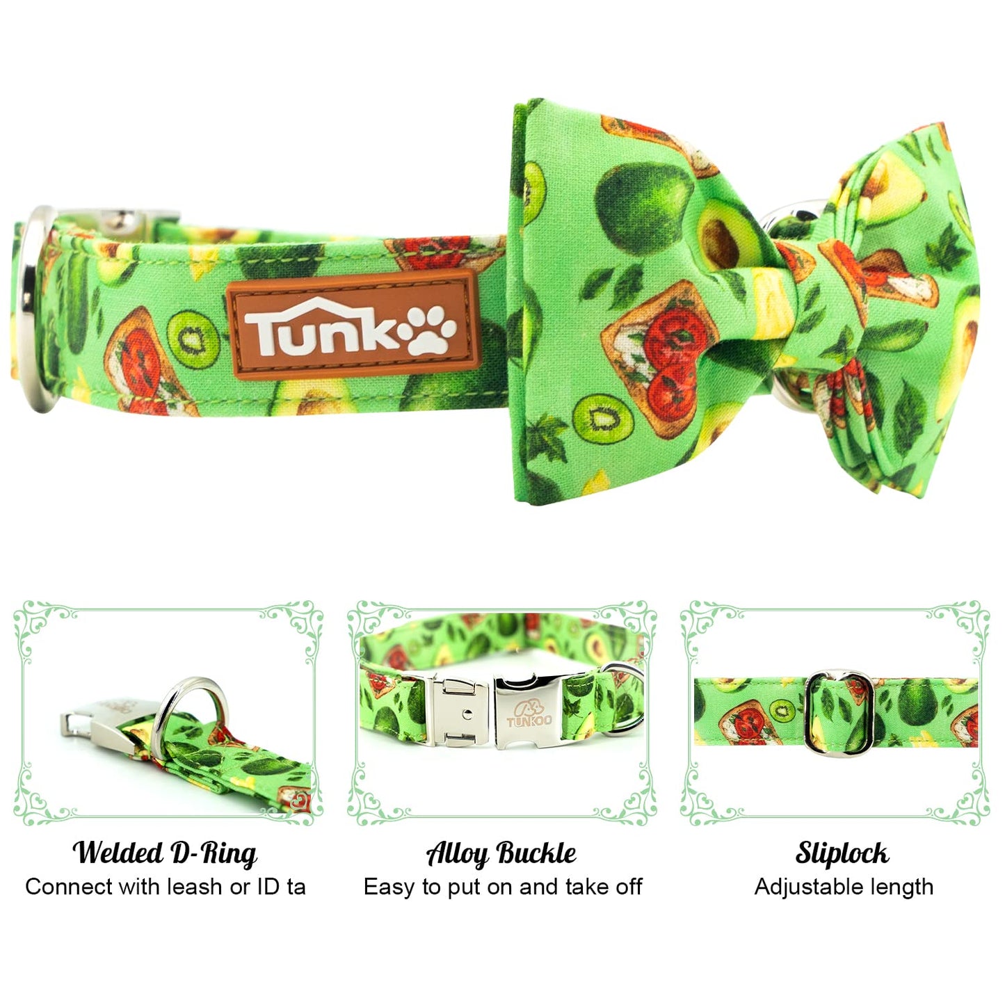 Tunkoo Christmas Dog Collar with Pretty Bow Tie - Red & Green Plaid Pet Collar, Adjustable Available in Small Medium Large, Gift for Girls Boys Dog, S