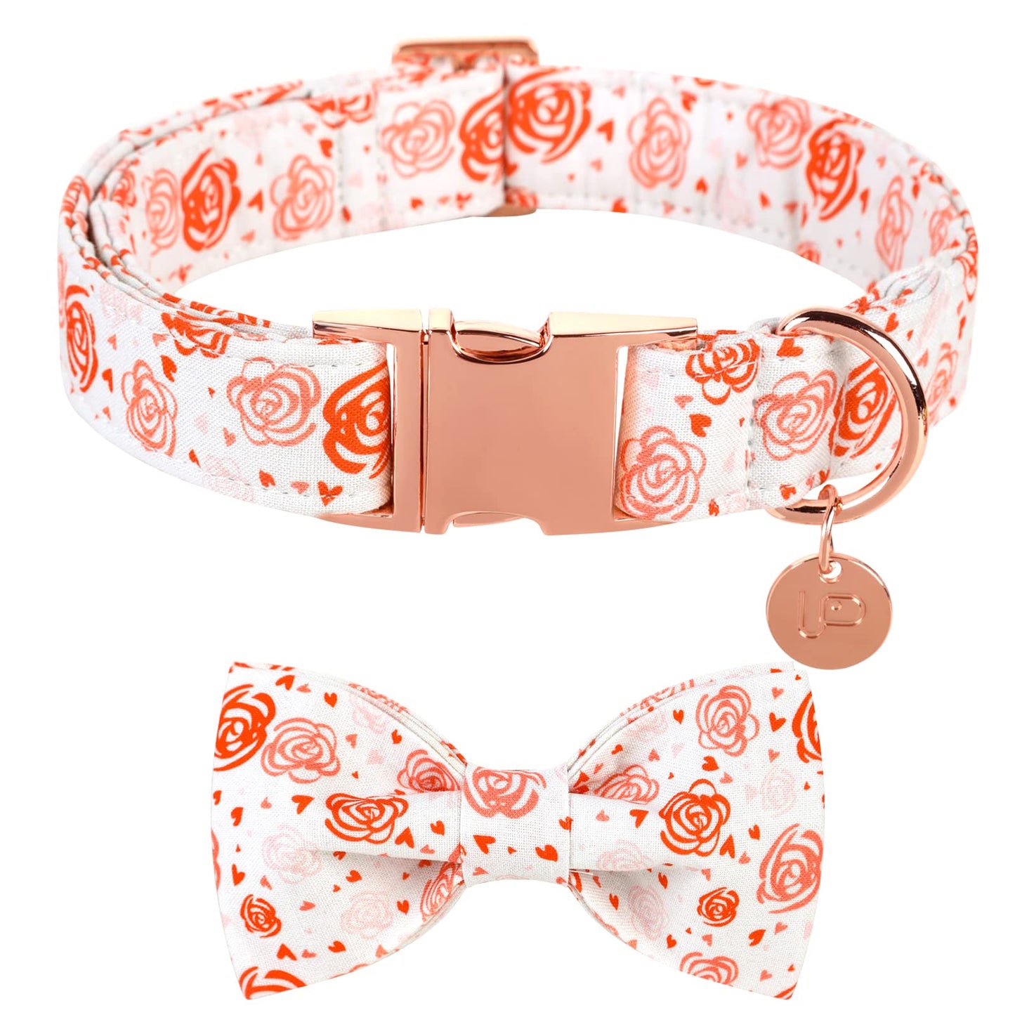 Valentine’s Day Dog Collar with Bow Tie, Valentine Bowtie Collar with Metal Buckle, Valentine’s Day Gift Pet Collar for Medium Girl Boy Dog, Wedding Dog Collar, Red, M, Neck 13.5-22in