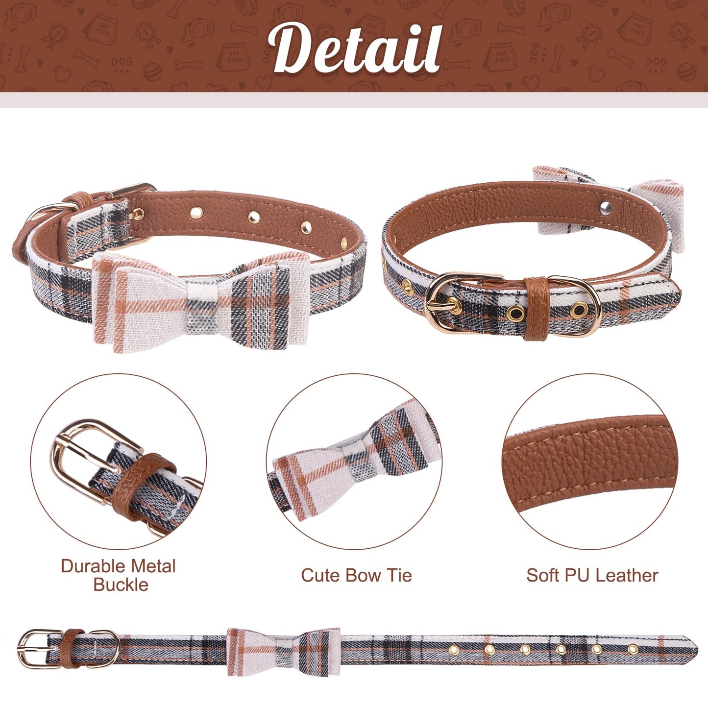 EXPAWLORER Dog Leash Set - Classic Plaid Dog Bow Tie and Dog Bandana Collar with Bell, Tangle Free, Adjustable Collars for Small Medium Large Dogs Cats, Holiday Ideal Gift