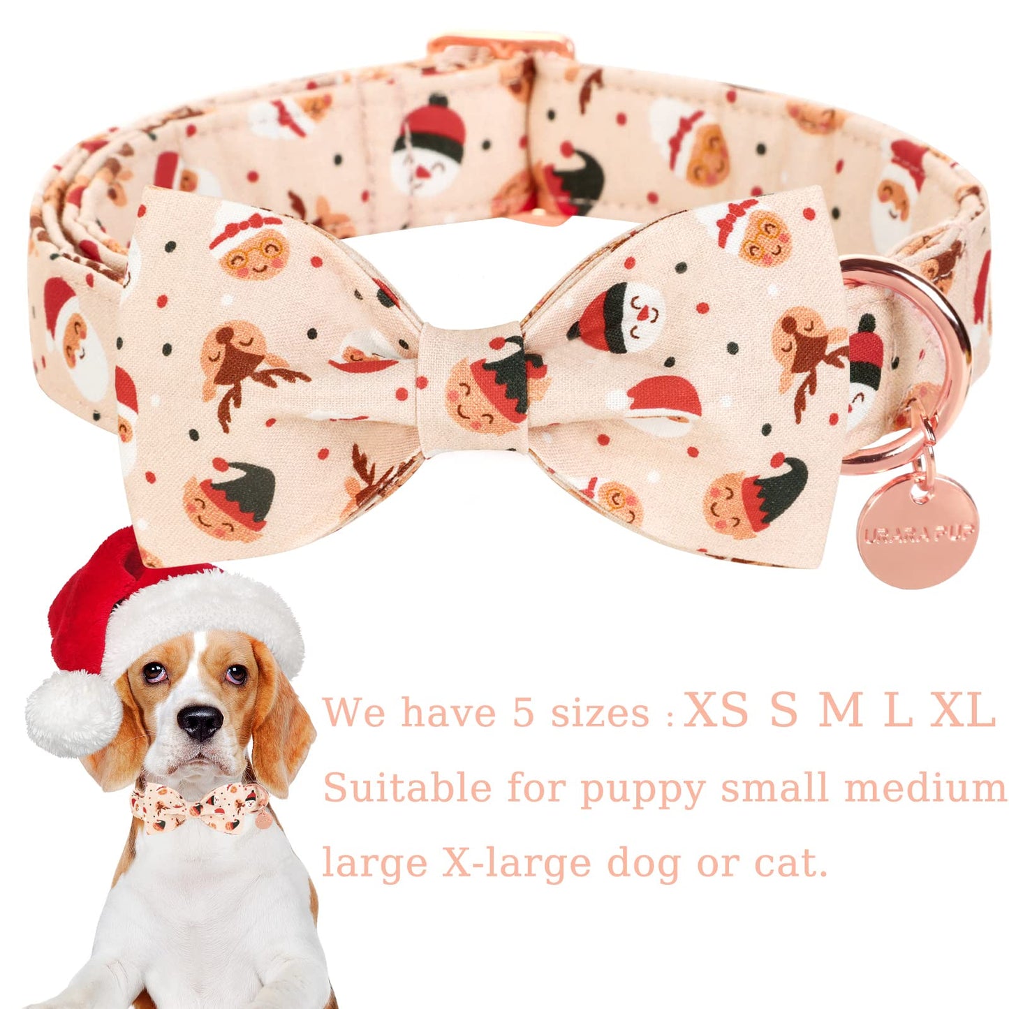 Dog Collar with Bow Tie, Comfortable Adjustable Cotton Bowtie Collar for Medium Girl Boy Dog, Fall Dog Collar with Metal Buckle, M, Neck 13.5-22in