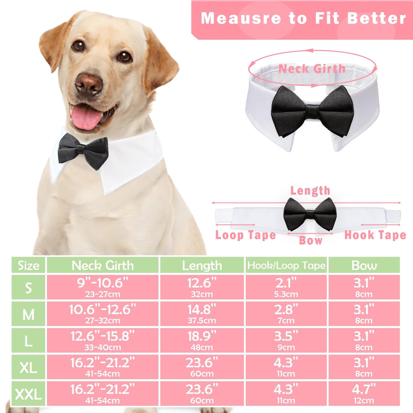 Dog Bow Tie, KOOLMOX Dog Bowtie Collar Black, Adjustable White Dog Tuxedo Collar with Black Dog Neck Bow Tie for Medium Large Boy Dog Wedding Formal Tuxedo Suit Tux Outfits Birthday Costumes