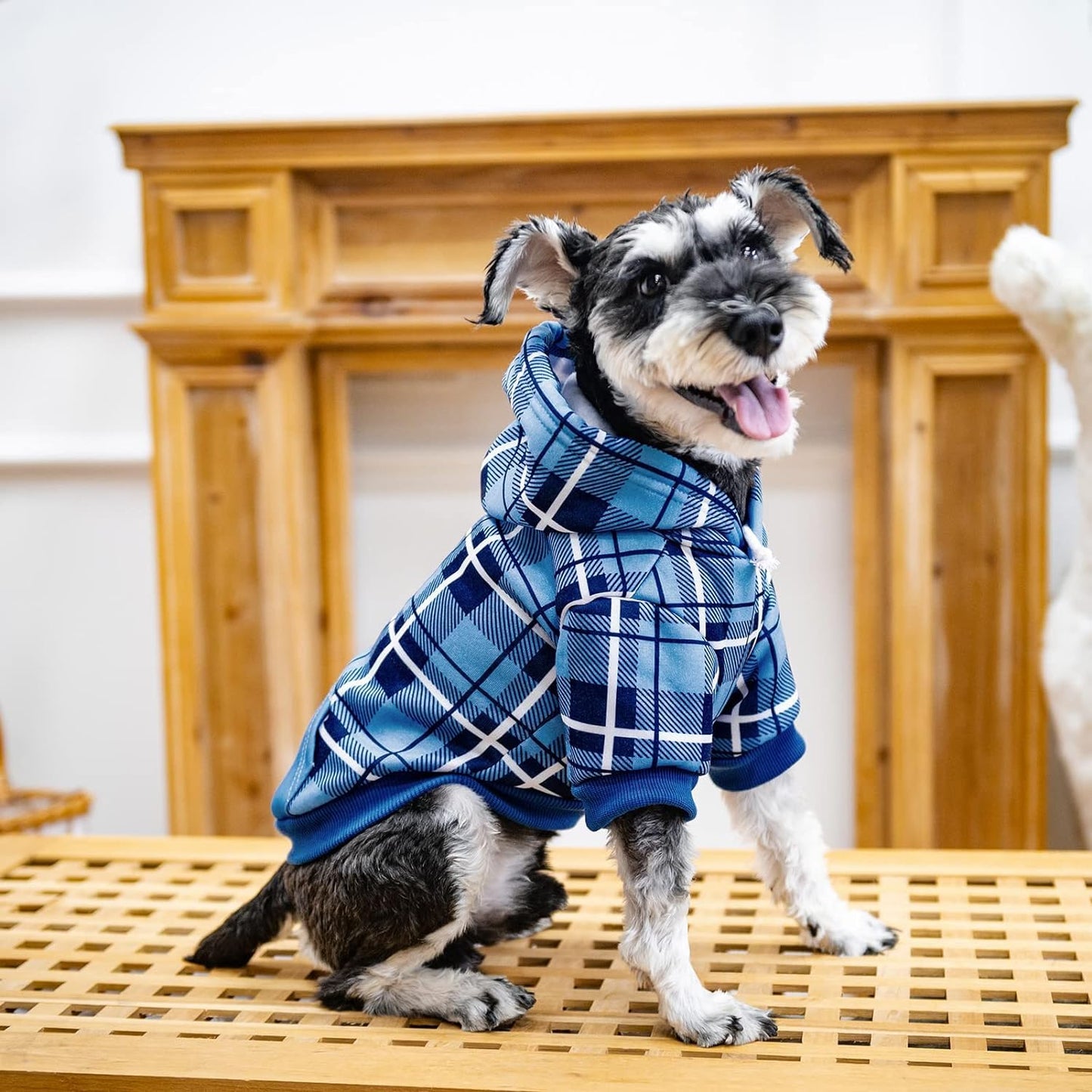 EXPAWLORER Plaid Dog Hoodie - British Style Soft and Warm Dog Sweater with Leash Hole, Hooded Cold Weather Clothes, Dog Sweatshirt, Outfits, Winter Coat for Small Medium Large Dogs