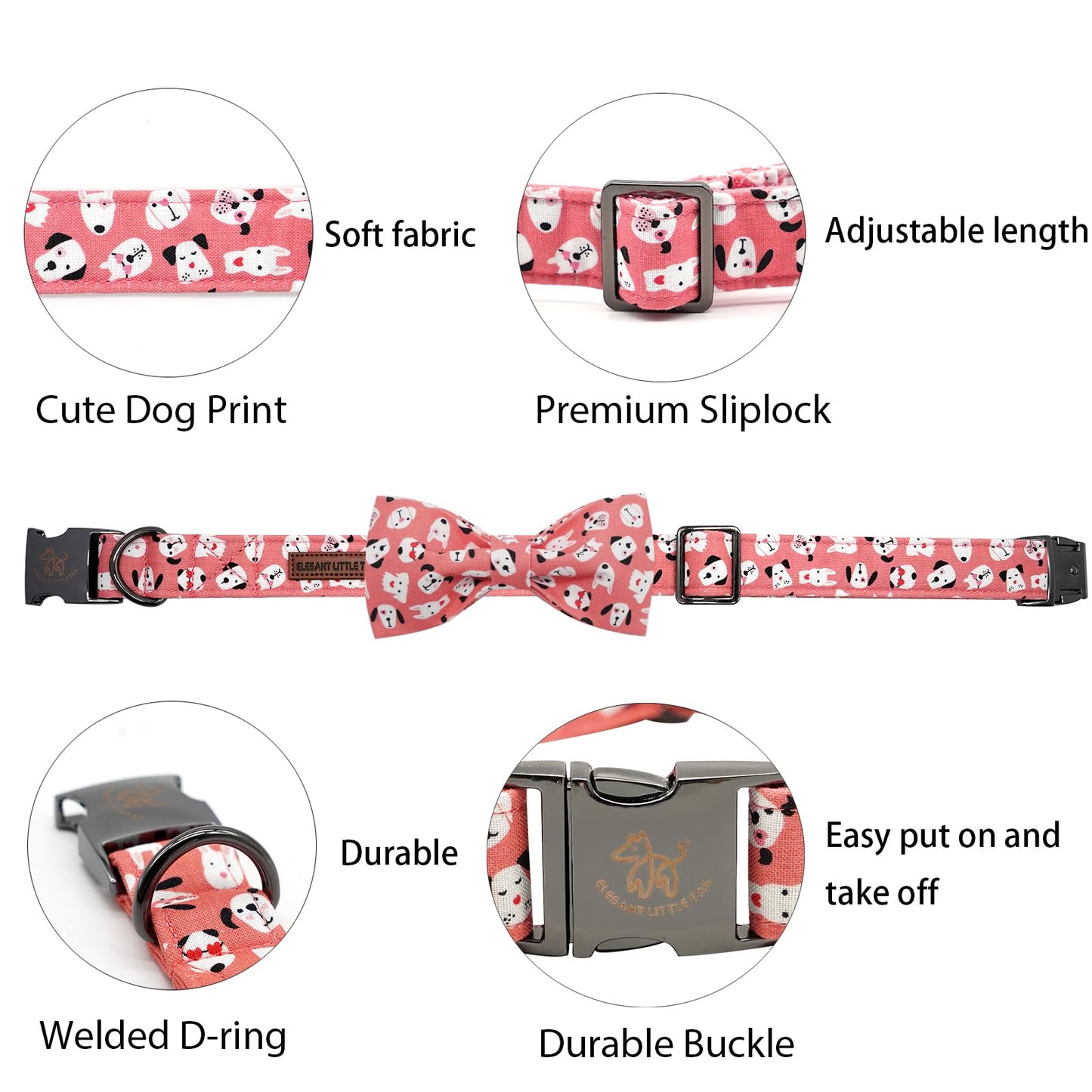 Elegant little tail Dog Collar with Bow, Soft&Comfy Bowtie Dog Collar, Adjustable Pet Gift Collars for Small Medium Large Dogs