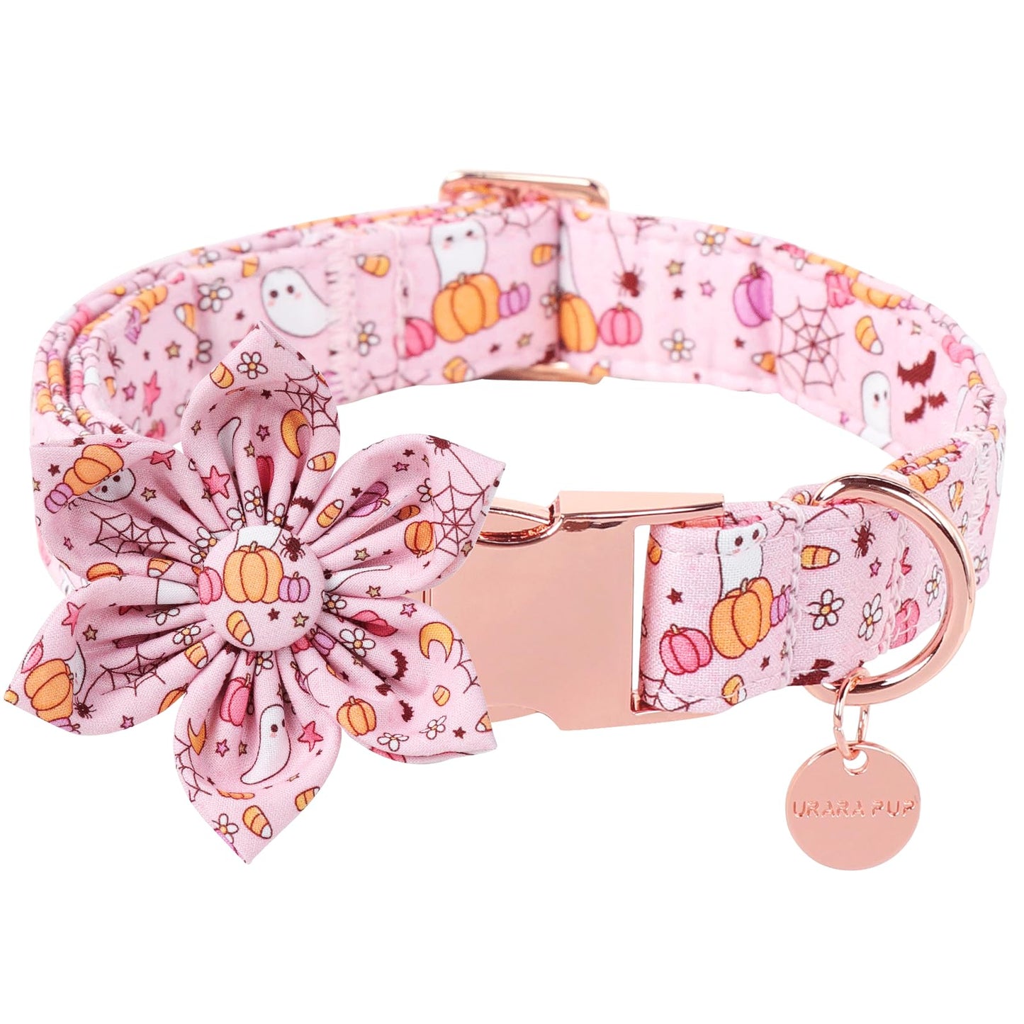 Dog Collar with Bow Tie, Comfortable Adjustable Cotton Bowtie Collar for Medium Girl Boy Dog, Fall Dog Collar with Metal Buckle, M, Neck 13.5-22in