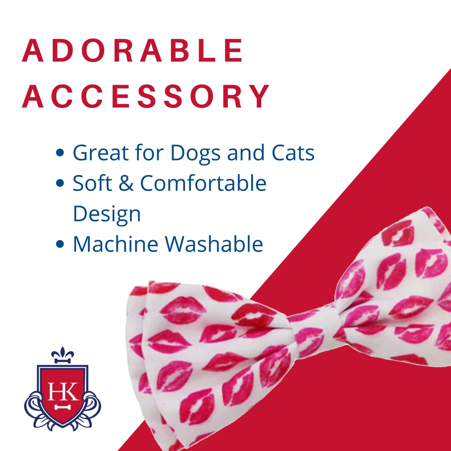 Huxley & Kent Bow Tie for Pets | Kisses (Small) | Valentine's Day Pet Bow Tie Collar Attachment | Fun Bow Ties for Dogs & Cats | Cute, Comfortable, and Durable