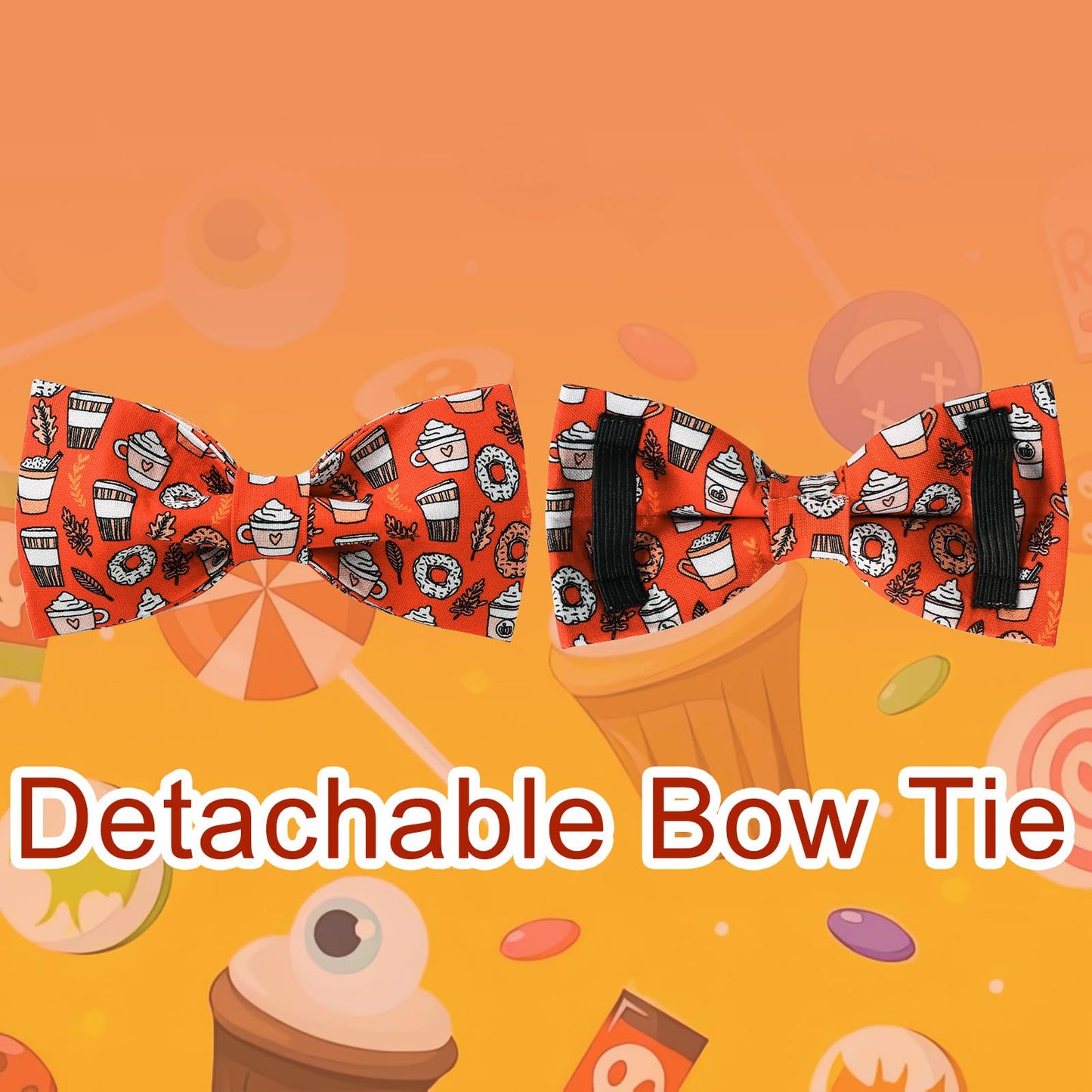 Dog Collar with Bow Tie, Comfortable Adjustable Cotton Bowtie Collar for Medium Girl Boy Dog, Fall Dog Collar with Metal Buckle, M, Neck 13.5-22in