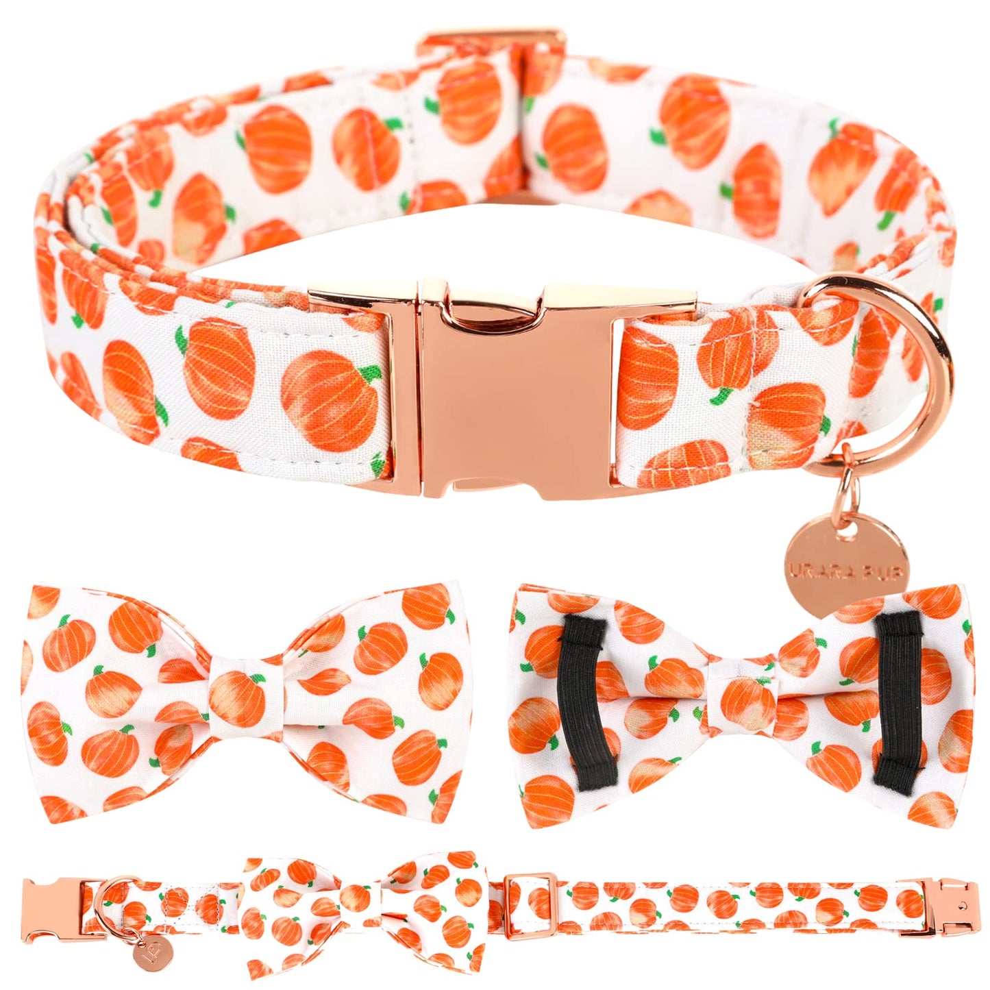 Dog Collar with Bow Tie, Comfortable Adjustable Cotton Bowtie Collar for Medium Girl Boy Dog, Fall Dog Collar with Metal Buckle, M, Neck 13.5-22in