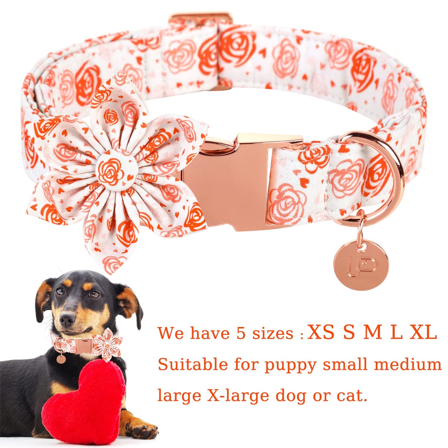 Valentine’s Day Dog Collar with Bow Tie, Valentine Bowtie Collar with Metal Buckle, Valentine’s Day Gift Pet Collar for Medium Girl Boy Dog, Wedding Dog Collar, Red, M, Neck 13.5-22in