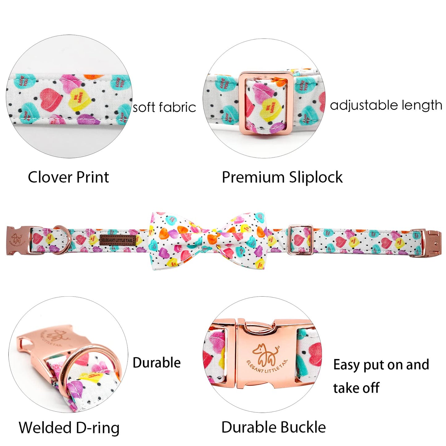 Elegant little tail Dog Collar with Bow, Lucky Clover Bow Tie Dog Collar, Cute Dog Bowtie Pet Gift Dog Collar for Medium Dogs