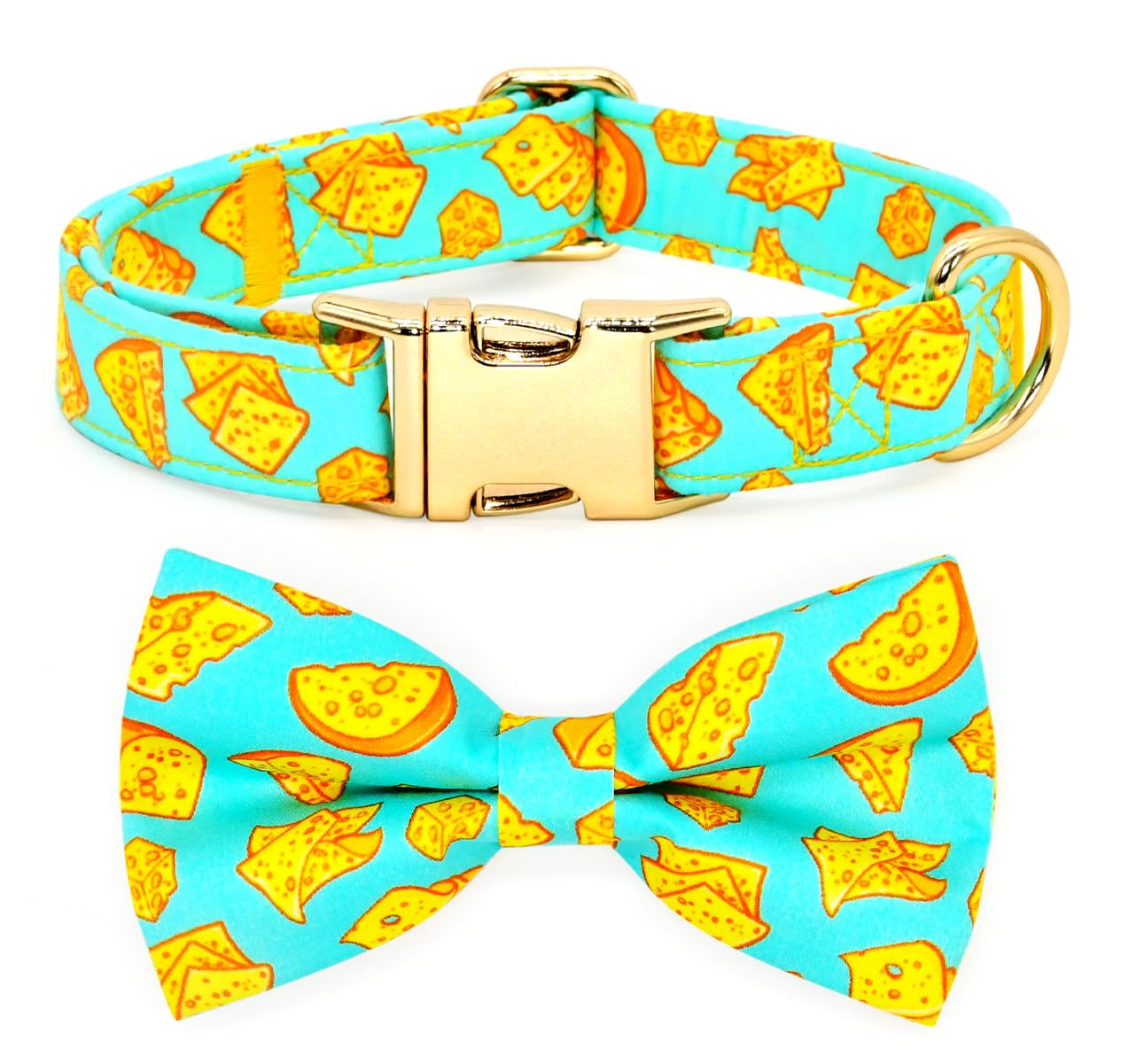 Summer Dog Collars with Bow Tie, Floral Tropical Leaf Bowtie Accessory for Dogs, Gold Metal Accessories Collars for Small Medium Large Dogs, S (10" -16")