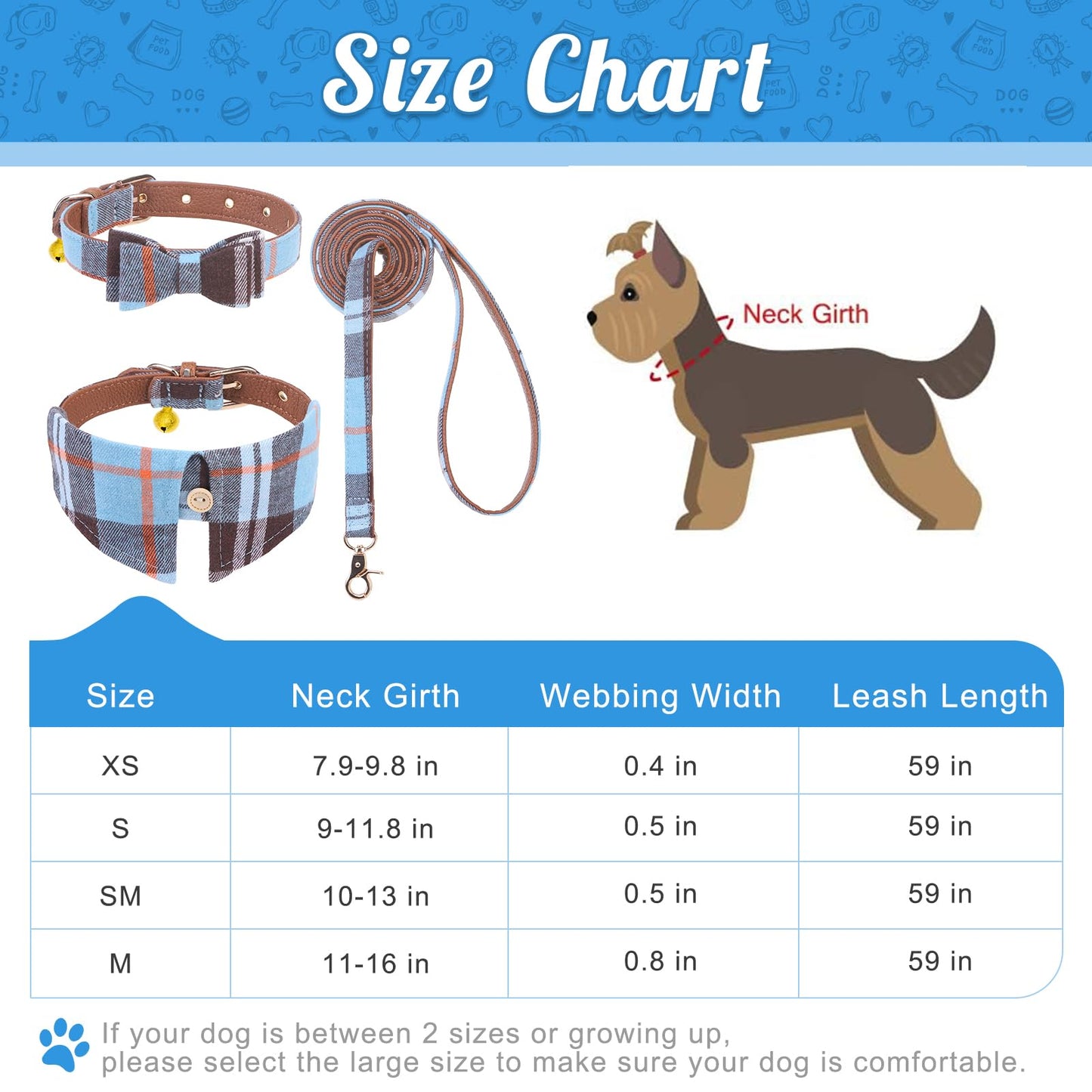 EXPAWLORER Dog Leash Set - Classic Plaid Dog Bow Tie and Dog Bandana Collar with Bell, Tangle Free, Adjustable Collars for Small Medium Large Dogs Cats, Holiday Ideal Gift