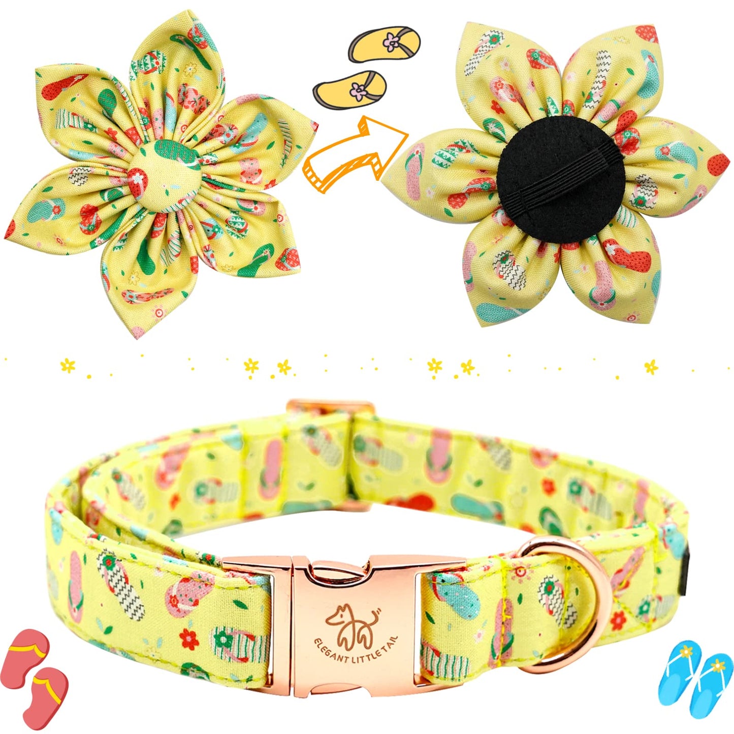 Elegant little tail Sunflower Girl Dog Collar for Female Dogs, Pet Collar Adjustable Dog Collars with Flower Gift for Medium Dogs