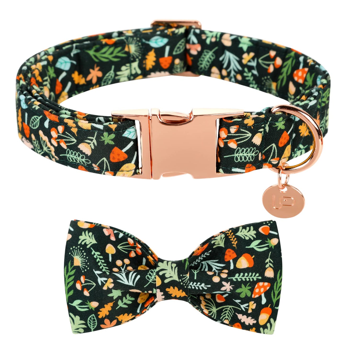 Dog Collar with Bow Tie, Comfortable Adjustable Cotton Bowtie Collar for Medium Girl Boy Dog, Fall Dog Collar with Metal Buckle, M, Neck 13.5-22in