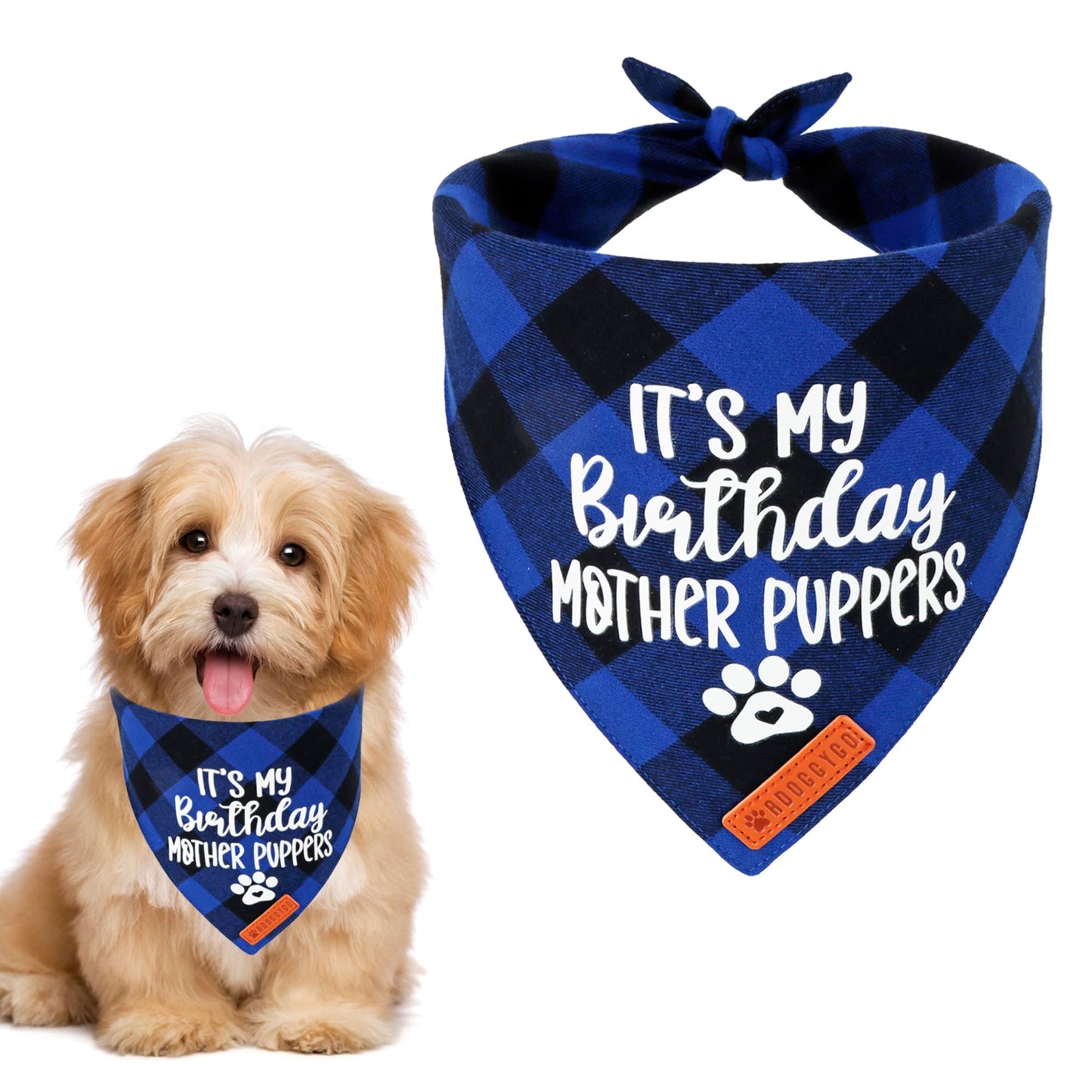 ADOGGYGO Dog Birthday Bandana, Multi Size Offered, Blue Plaid Birthday Boy Dog Bandana for Medium Large Dogs Pets (Blue, Large)