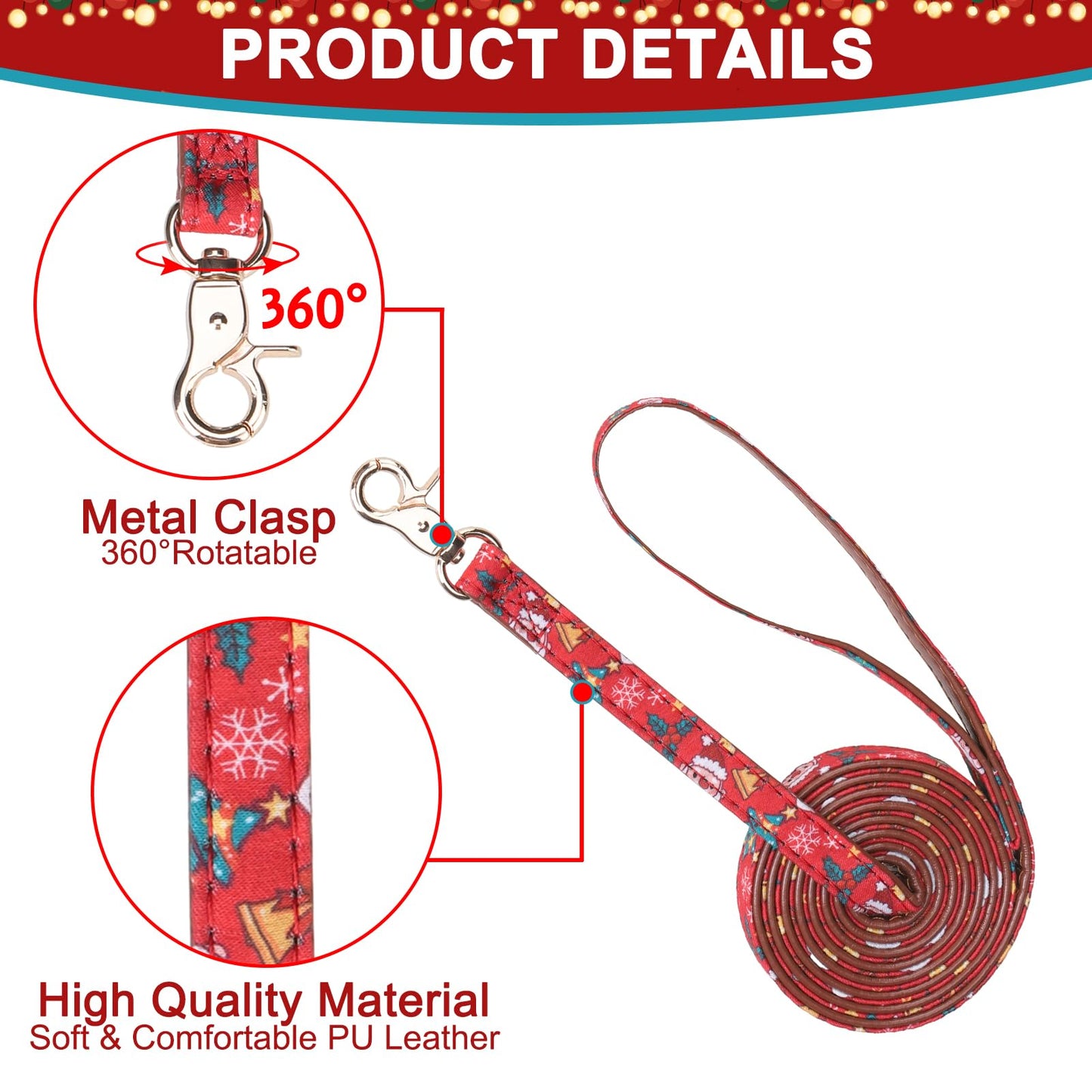 EXPAWLORER Dog Leash Set - Classic Plaid Dog Bow Tie and Dog Bandana Collar with Bell, Tangle Free, Adjustable Collars for Small Medium Large Dogs Cats, Holiday Ideal Gift