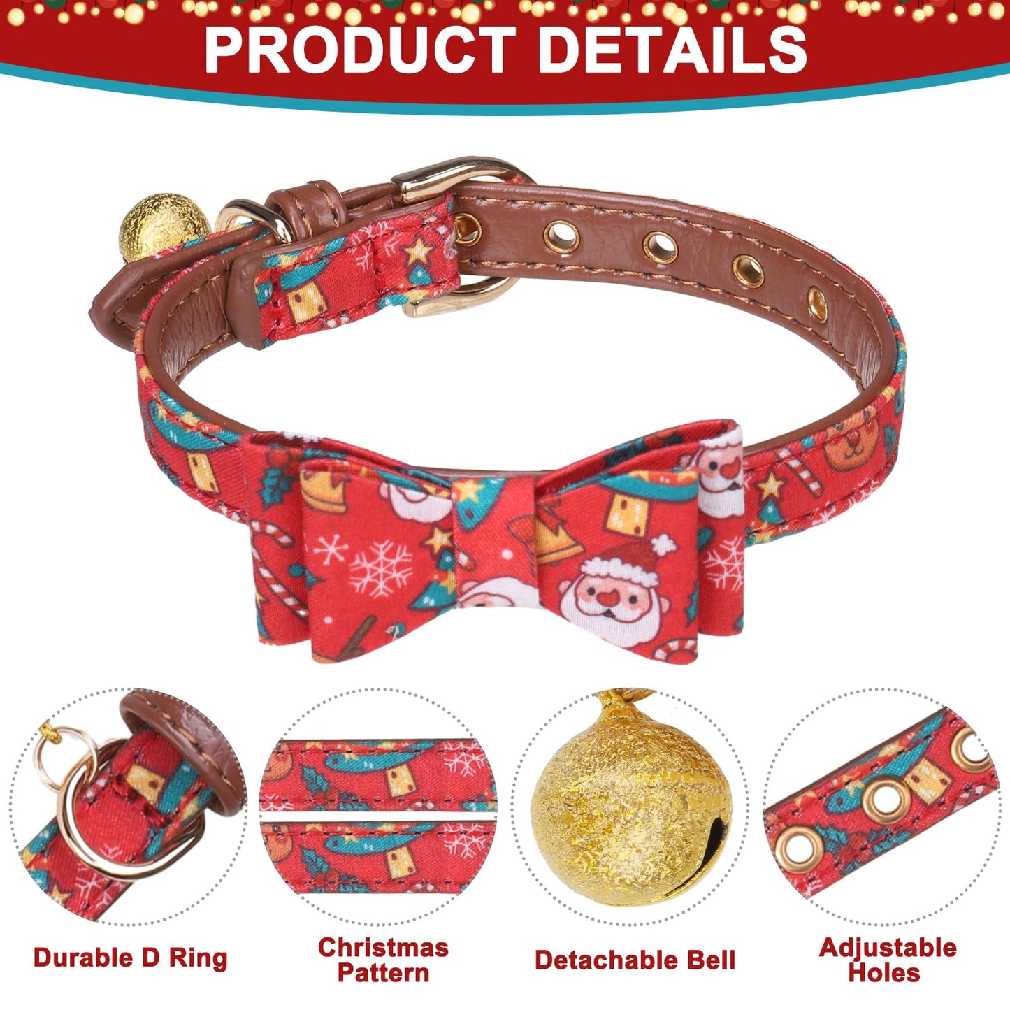 EXPAWLORER Dog Leash Set - Classic Plaid Dog Bow Tie and Dog Bandana Collar with Bell, Tangle Free, Adjustable Collars for Small Medium Large Dogs Cats, Holiday Ideal Gift