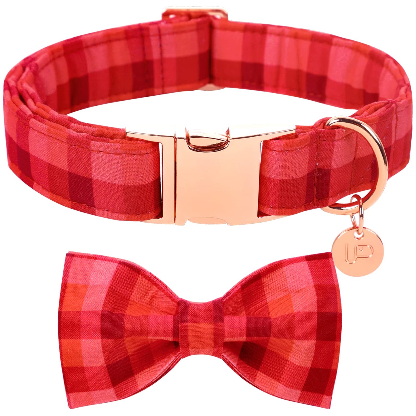 Valentine’s Day Dog Collar with Bow Tie, Valentine Bowtie Collar with Metal Buckle, Valentine’s Day Gift Pet Collar for Medium Girl Boy Dog, Wedding Dog Collar, Red, M, Neck 13.5-22in