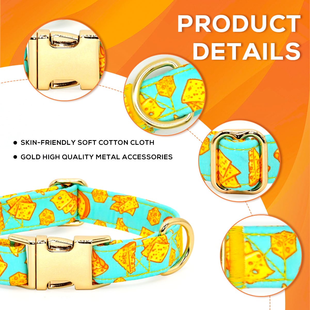 Summer Dog Collars with Bow Tie, Floral Tropical Leaf Bowtie Accessory for Dogs, Gold Metal Accessories Collars for Small Medium Large Dogs, S (10" -16")