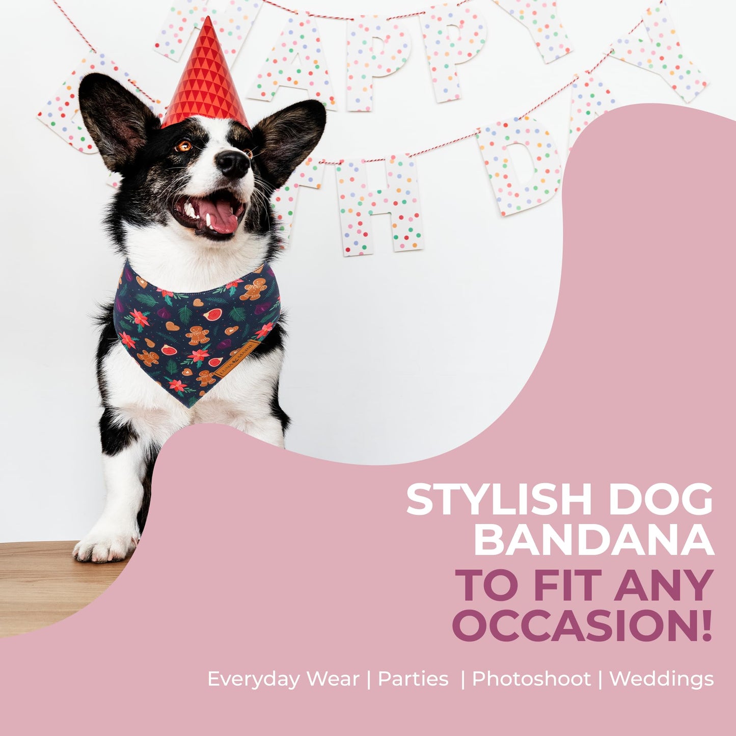 Luxury Pet Birthday Bandanas -Premium & Silky Poly Fabric | 100% Handmade | Custom Shape Dual Layered (Birthday Girl, Medium)