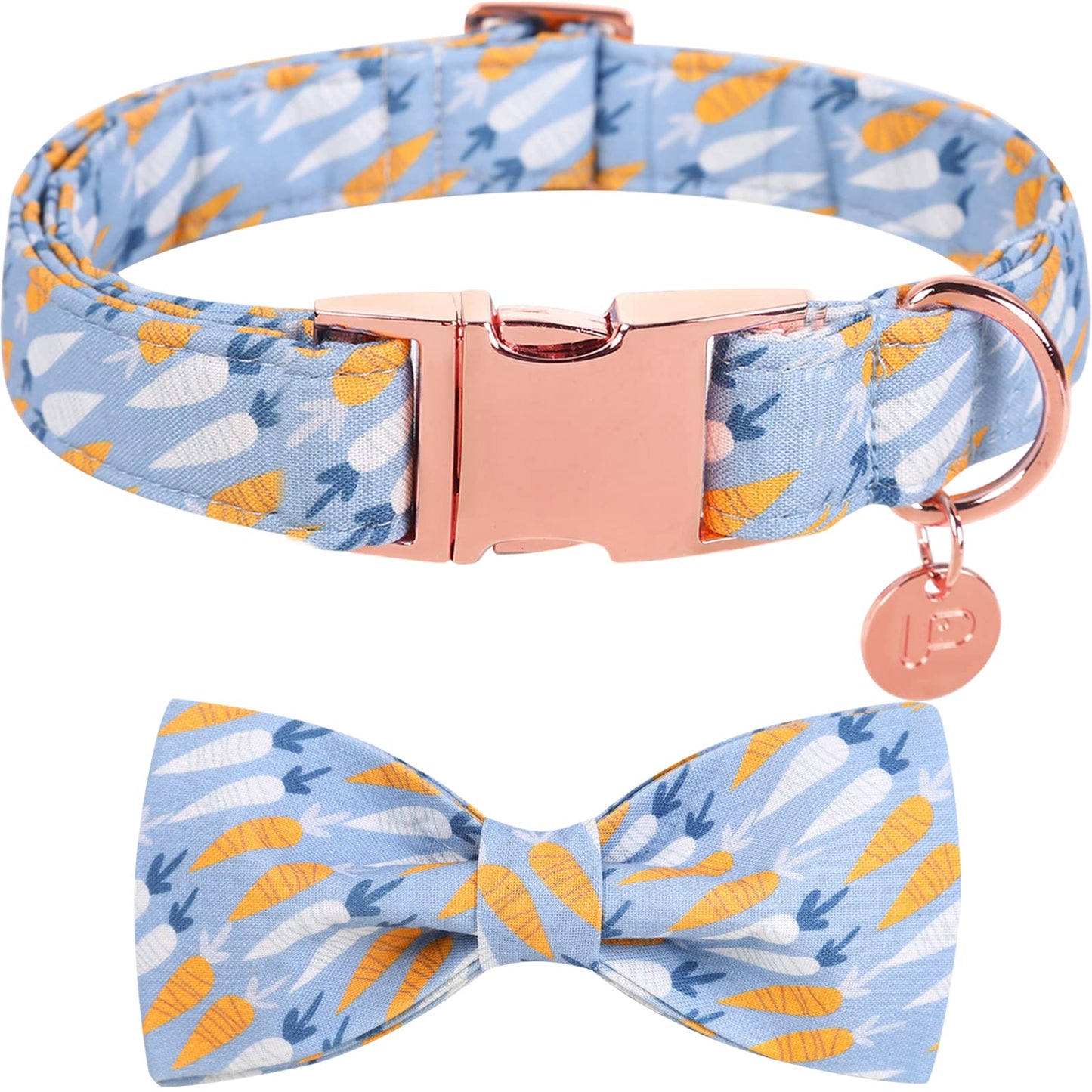 Easter Dog Collar with Bow Tie, Cotton Easter Bowtie Collar for Small Girl Boy Dog, Cute Carrot Pet Collar with Metal Buckle, Easter Day Gift Dog Collar, Blue, S, Neck 10-16in