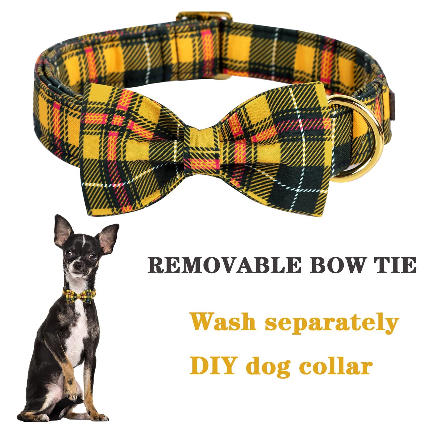 Unique style paws Halloween Dog Collar with Bow Tie Pumpkin Cotton Collar Adjustable Puppy Collar for Small Medium Large Dogs-S