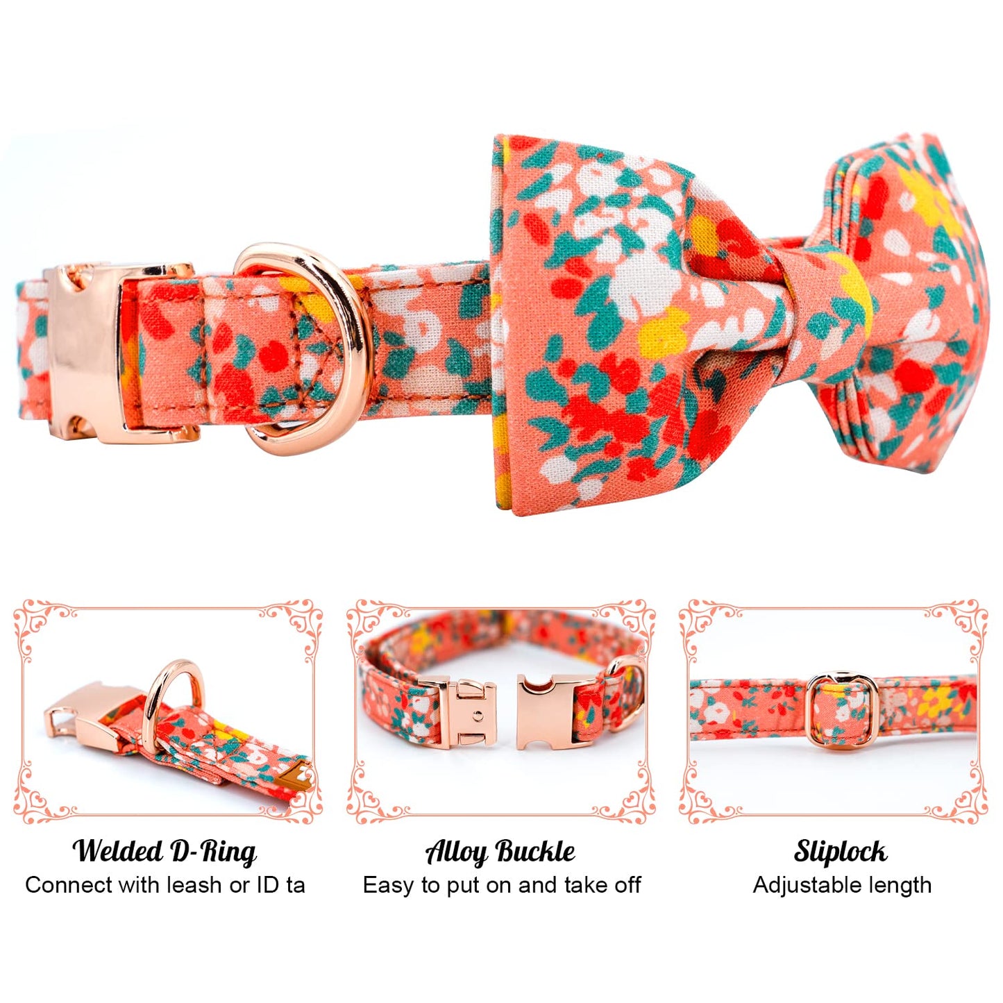 Tunkoo Christmas Dog Collar with Pretty Bow Tie - Red & Green Plaid Pet Collar, Adjustable Available in Small Medium Large, Gift for Girls Boys Dog, S