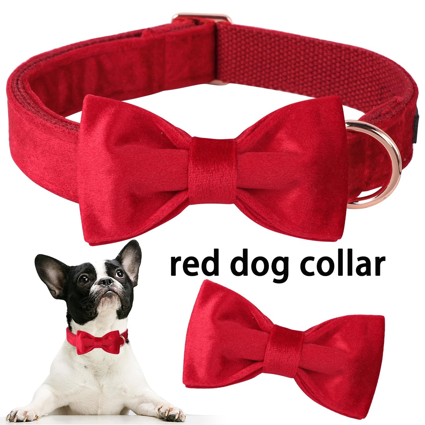 ARING PET Dog Collars with Bowtie-Velvet Dog Bow tie Collar, Adjustable Dark Green Dog Collar