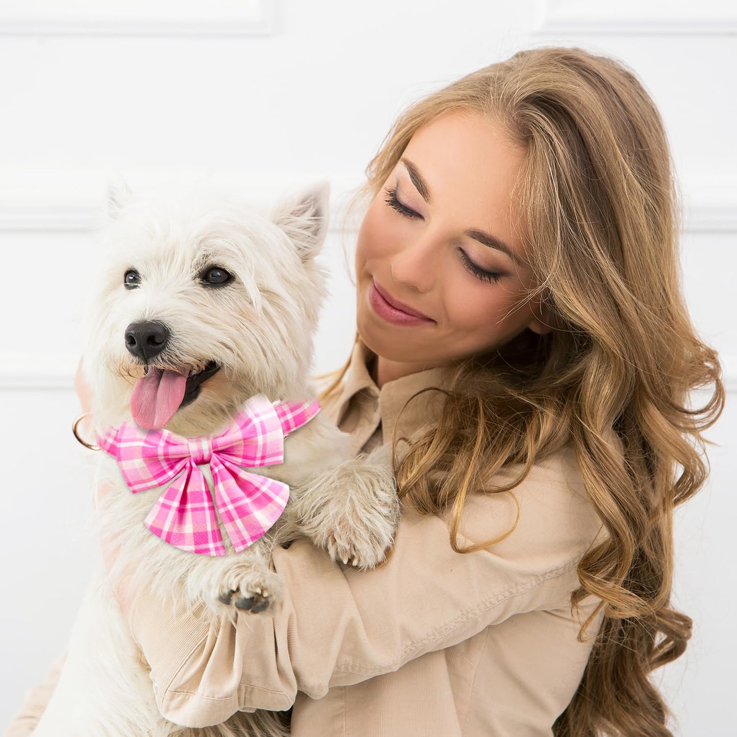 Tunkoo Christmas Dog Collar with Pretty Bow Tie - Red & Green Plaid Pet Collar, Adjustable Available in Small Medium Large, Gift for Girls Boys Dog, S