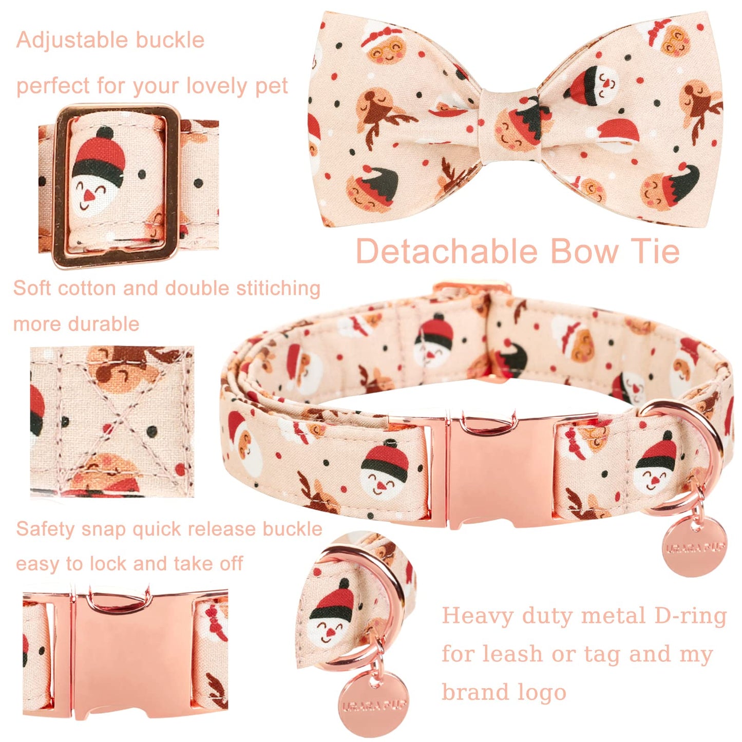 Dog Collar with Bow Tie, Comfortable Adjustable Cotton Bowtie Collar for Medium Girl Boy Dog, Fall Dog Collar with Metal Buckle, M, Neck 13.5-22in