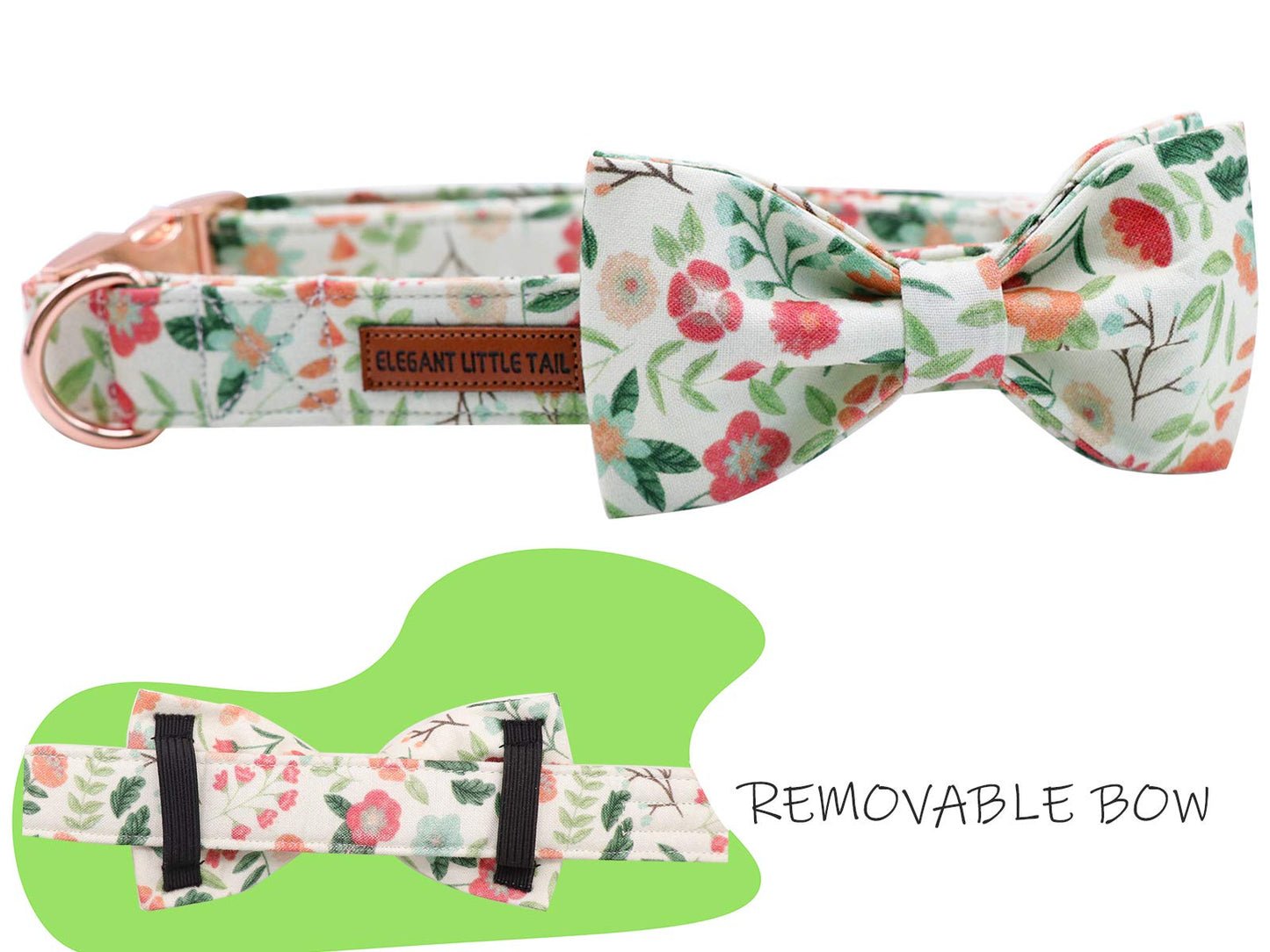 Elegant little tail Vintage Floral Dog Collar with Bow, Comfotable Dog Bowtie, Dog Collar Bow Adjustable Dog Collars for Small Medium Large Dogs