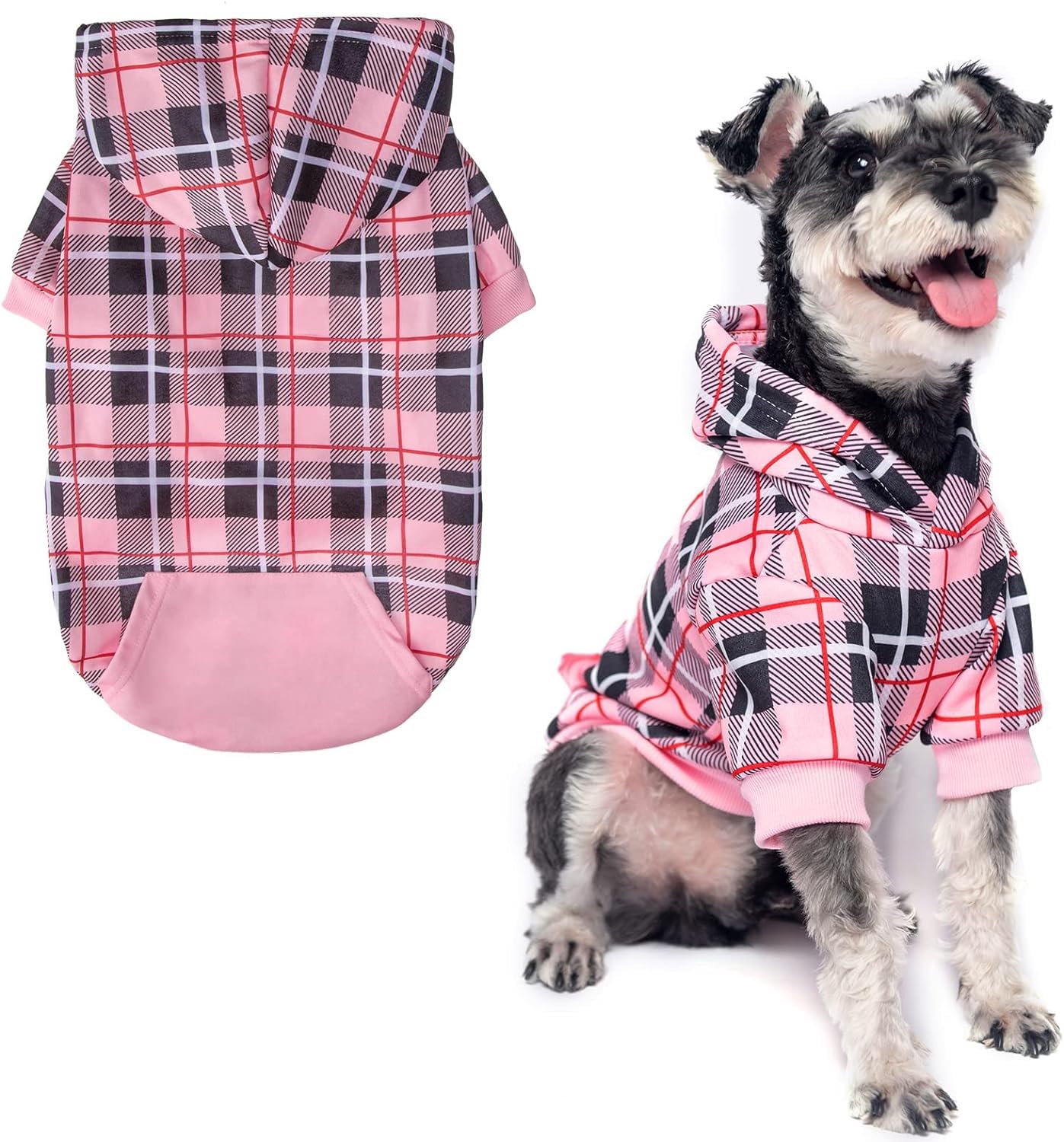 EXPAWLORER Plaid Dog Hoodie - British Style Soft and Warm Dog Sweater with Leash Hole, Hooded Cold Weather Clothes, Dog Sweatshirt, Outfits, Winter Coat for Small Medium Large Dogs