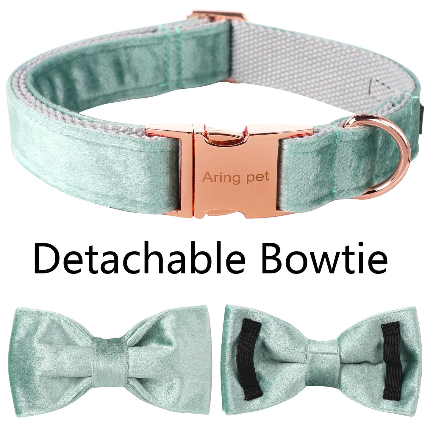 ARING PET Dog Collars with Bowtie-Velvet Dog Bow tie Collar, Adjustable Dark Green Dog Collar