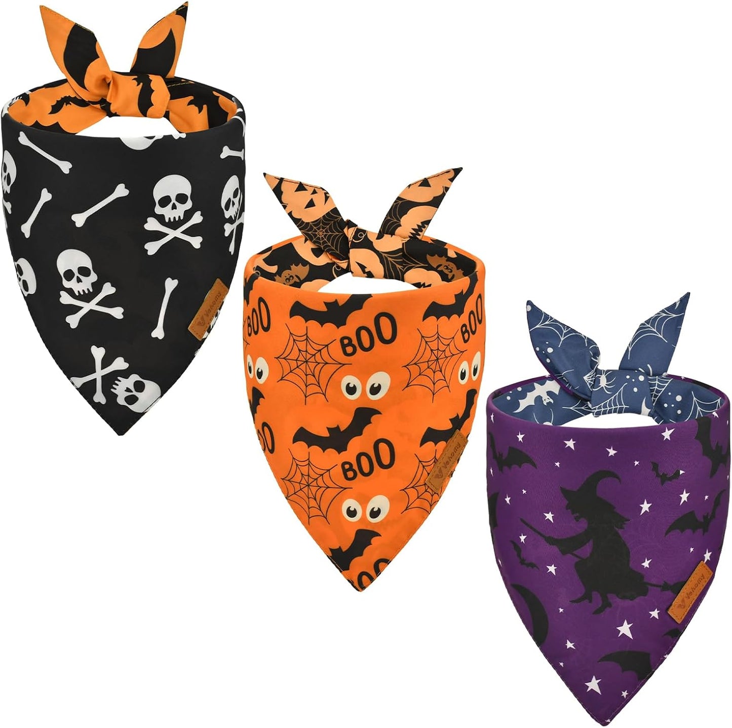 Vehomy 3-Pack Halloween Dog Bandana Pet Halloween Bandanas Reversible Dog Cat Halloween Bandanas Triangle Scarfs Bibs with Spiders Bats Pumpkins Patterns for Puppy Kitten Small Medium Large Dogs