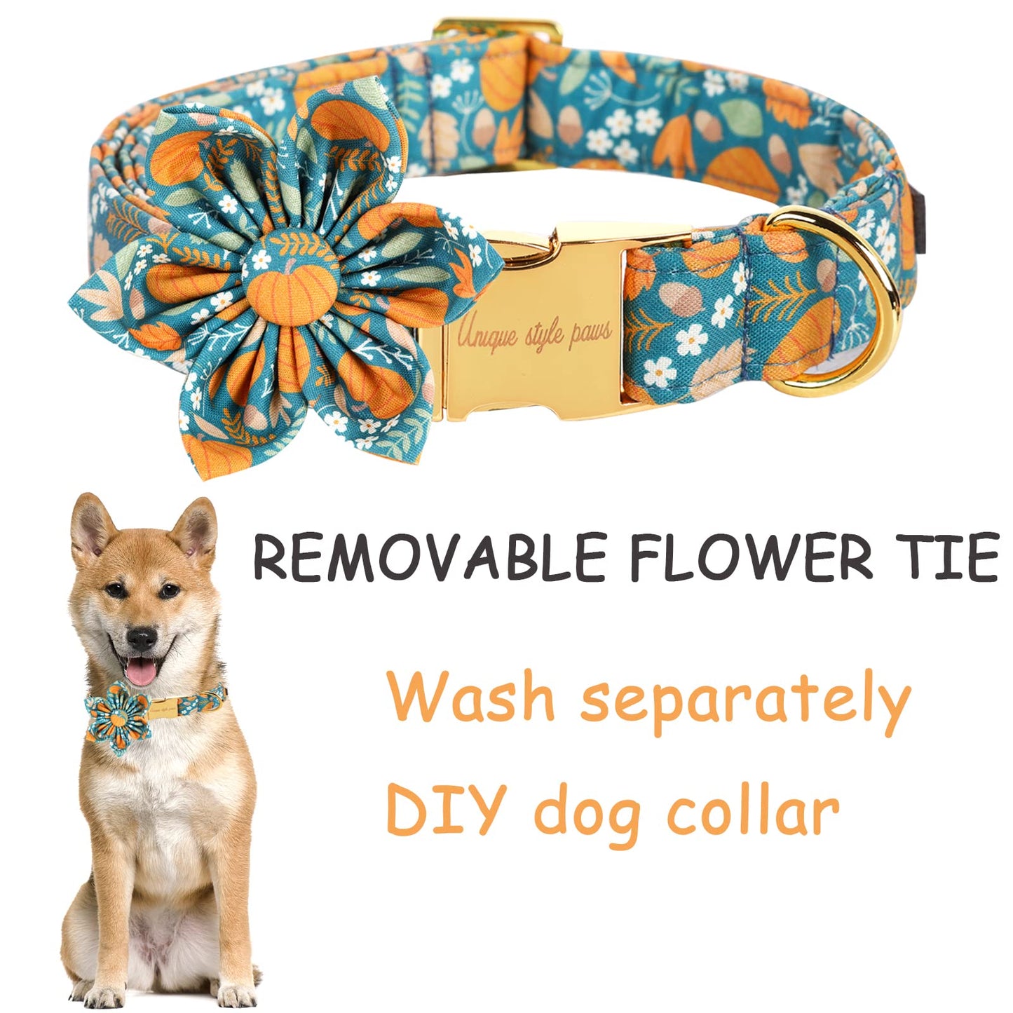 Unique style paws Halloween Dog Collar with Bow Tie Pumpkin Cotton Collar Adjustable Puppy Collar for Small Medium Large Dogs-S