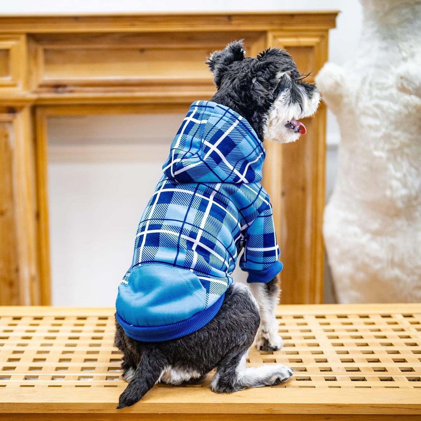 EXPAWLORER Plaid Dog Hoodie - British Style Soft and Warm Dog Sweater with Leash Hole, Hooded Cold Weather Clothes, Dog Sweatshirt, Outfits, Winter Coat for Small Medium Large Dogs