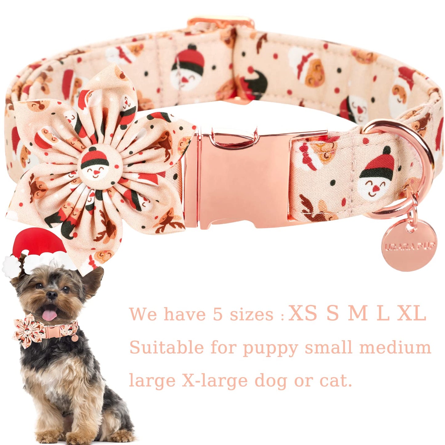 Dog Collar with Bow Tie, Comfortable Adjustable Cotton Bowtie Collar for Medium Girl Boy Dog, Fall Dog Collar with Metal Buckle, M, Neck 13.5-22in