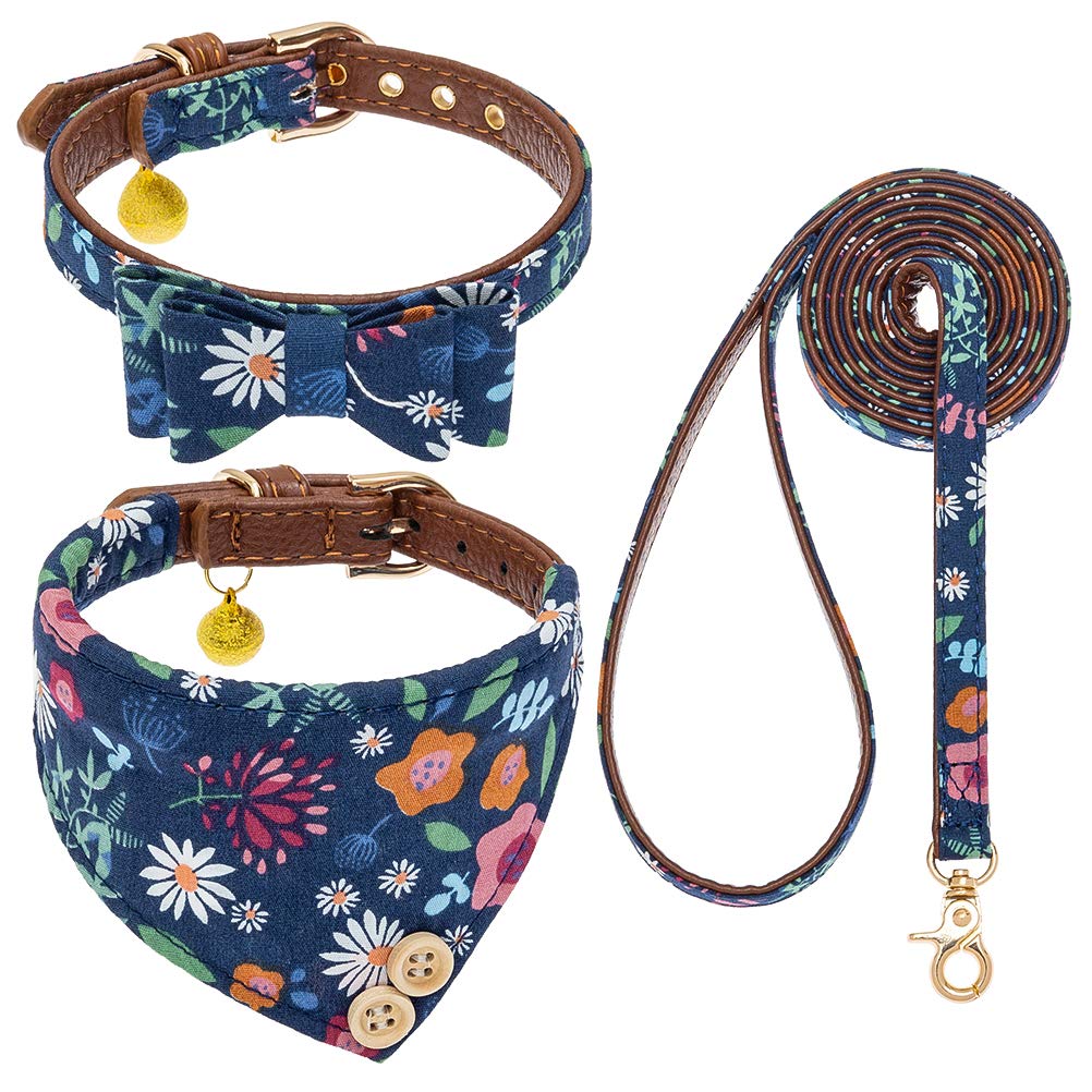 EXPAWLORER Dog Leash Set - Classic Plaid Dog Bow Tie and Dog Bandana Collar with Bell, Tangle Free, Adjustable Collars for Small Medium Large Dogs Cats, Holiday Ideal Gift