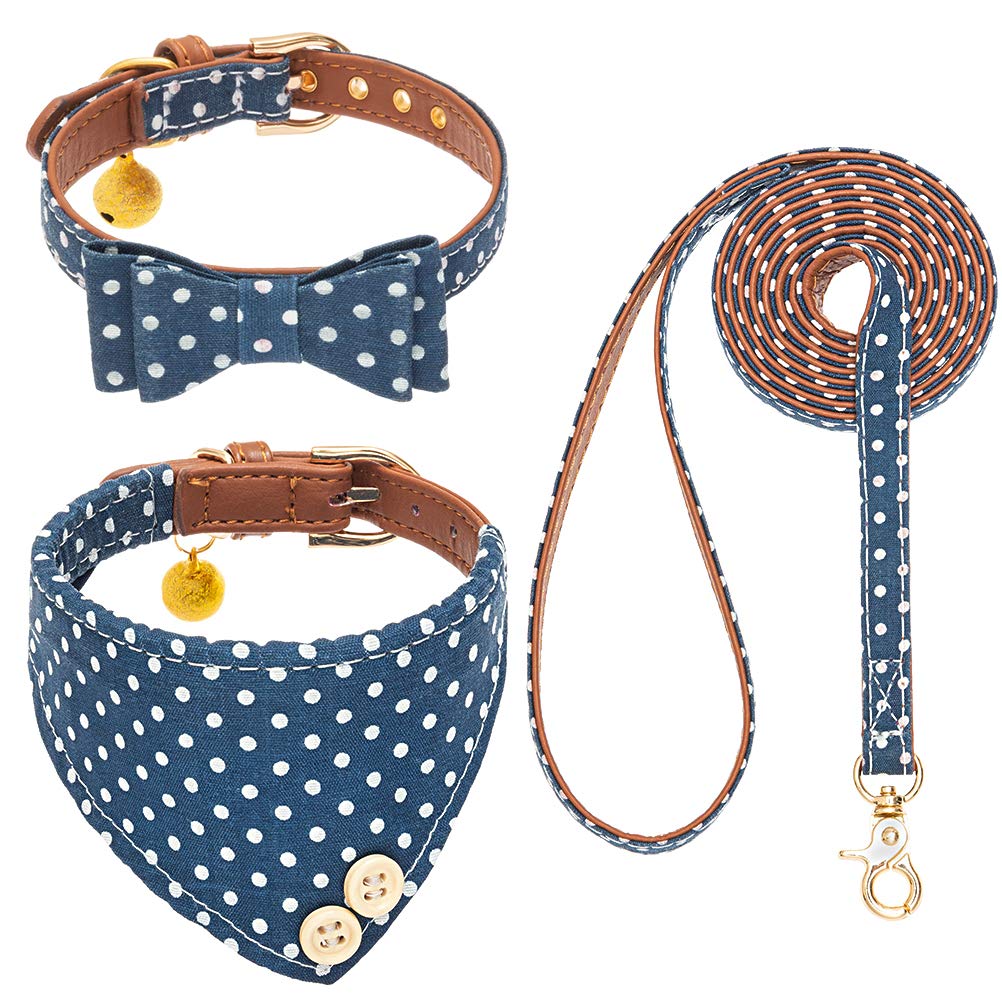 EXPAWLORER Dog Leash Set - Classic Plaid Dog Bow Tie and Dog Bandana Collar with Bell, Tangle Free, Adjustable Collars for Small Medium Large Dogs Cats, Holiday Ideal Gift