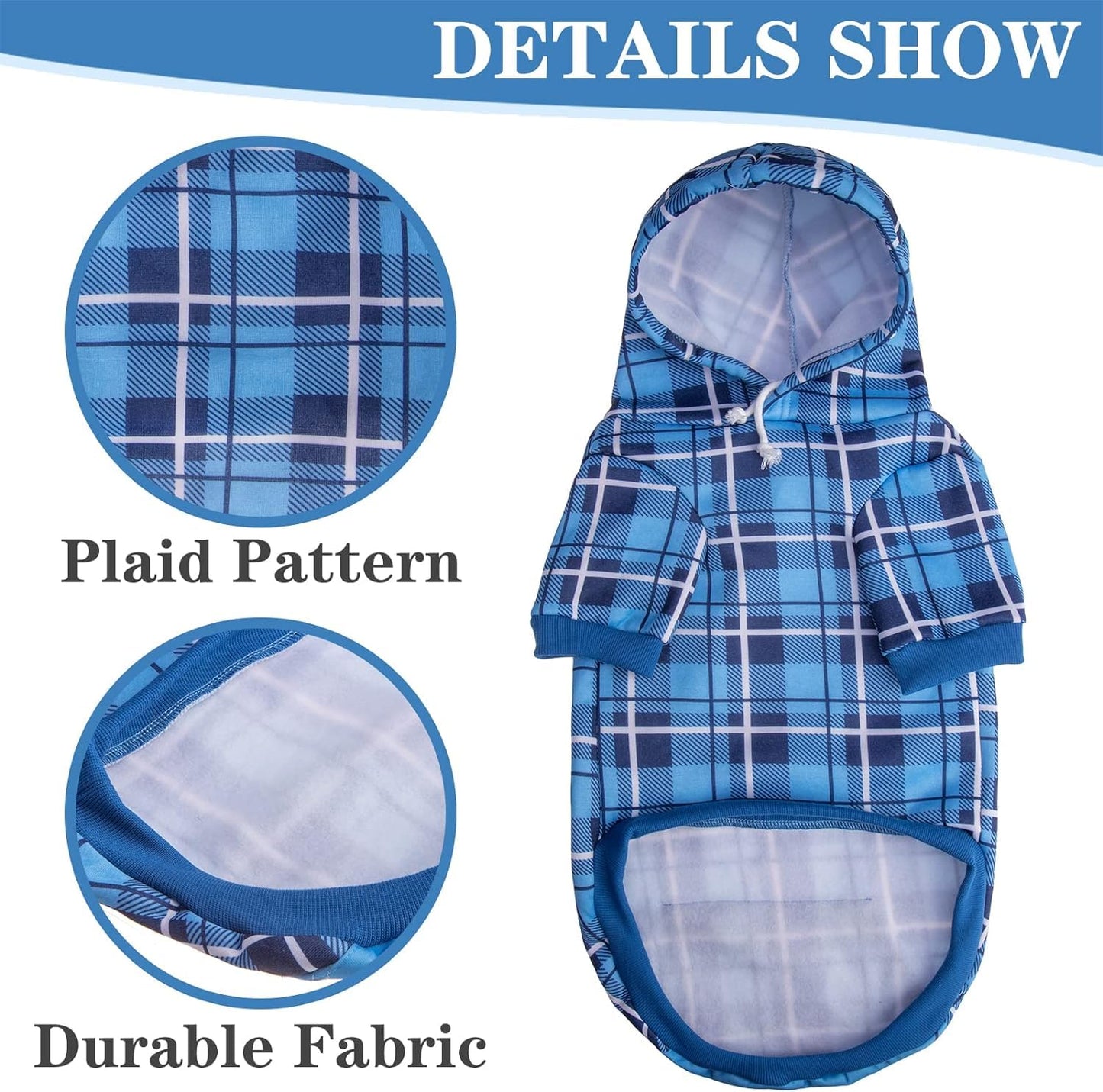 EXPAWLORER Plaid Dog Hoodie - British Style Soft and Warm Dog Sweater with Leash Hole, Hooded Cold Weather Clothes, Dog Sweatshirt, Outfits, Winter Coat for Small Medium Large Dogs