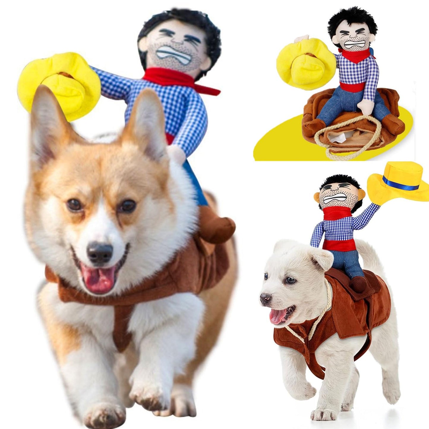 Dog Costumes Pet Cowboy Rider Costumes Pet Knight Style with Doll and Hat Clothes Puppy Halloween Novelty Funny Cosplay Apparel Accessories Outfits for Small Medium Dogs Cats (Medium)