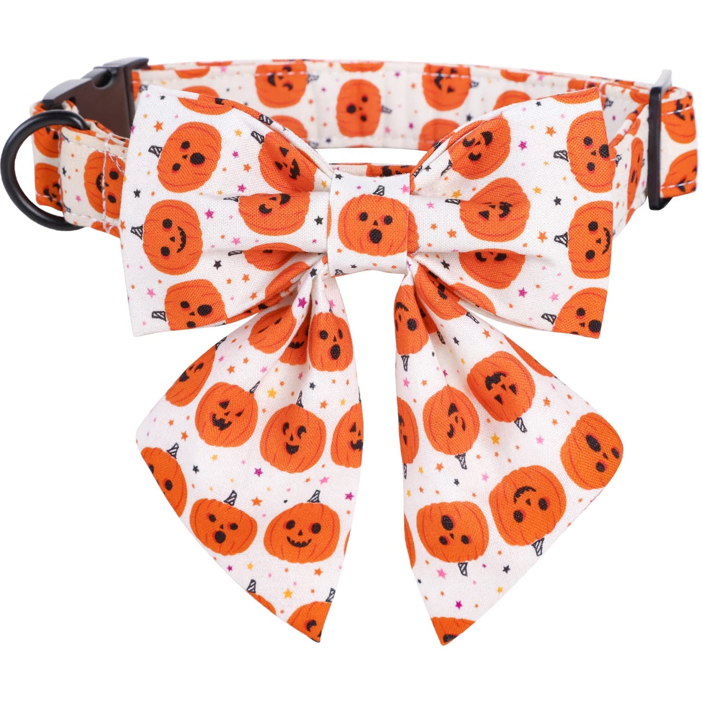 Lionet Paws Halloween Dog Collar with Bowtie - Cute Cotton Adjustable Fall Bowtie Dog Collar with Metal Buckle for Small Medium Large Dog Girl Boy Gift, M, Neck 13.5-22in