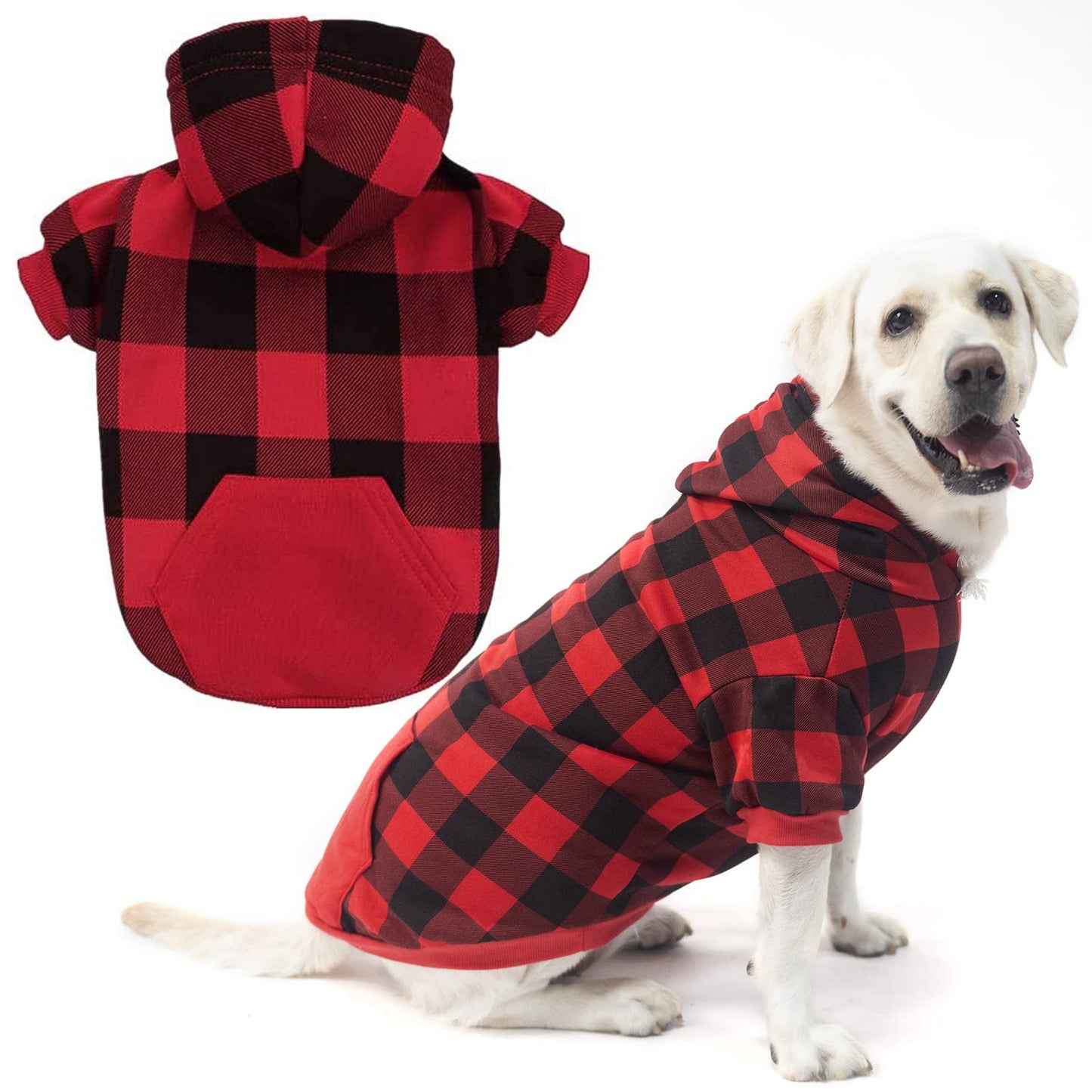 EXPAWLORER Plaid Dog Hoodie - British Style Soft and Warm Dog Sweater with Leash Hole, Hooded Cold Weather Clothes, Dog Sweatshirt, Outfits, Winter Coat for Small Medium Large Dogs