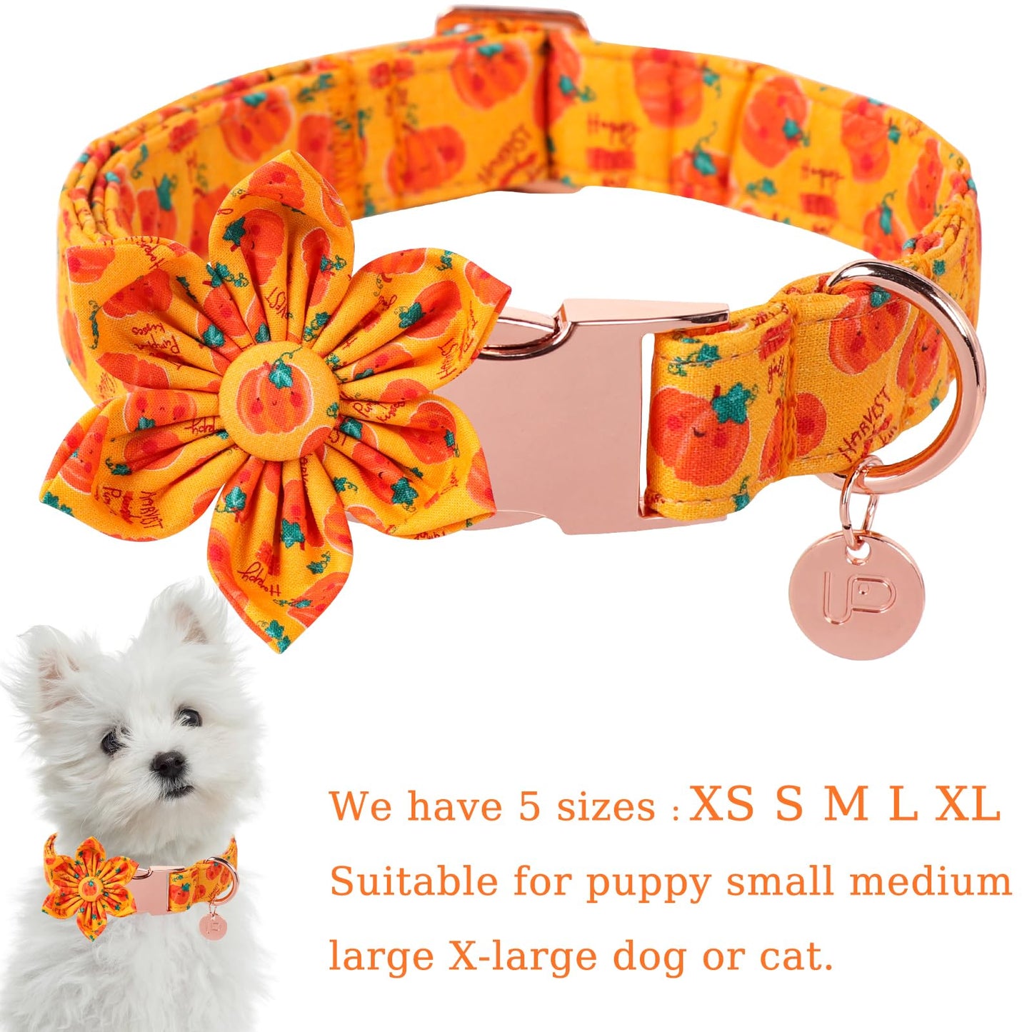 Dog Collar with Bow Tie, Comfortable Adjustable Cotton Bowtie Collar for Medium Girl Boy Dog, Fall Dog Collar with Metal Buckle, M, Neck 13.5-22in