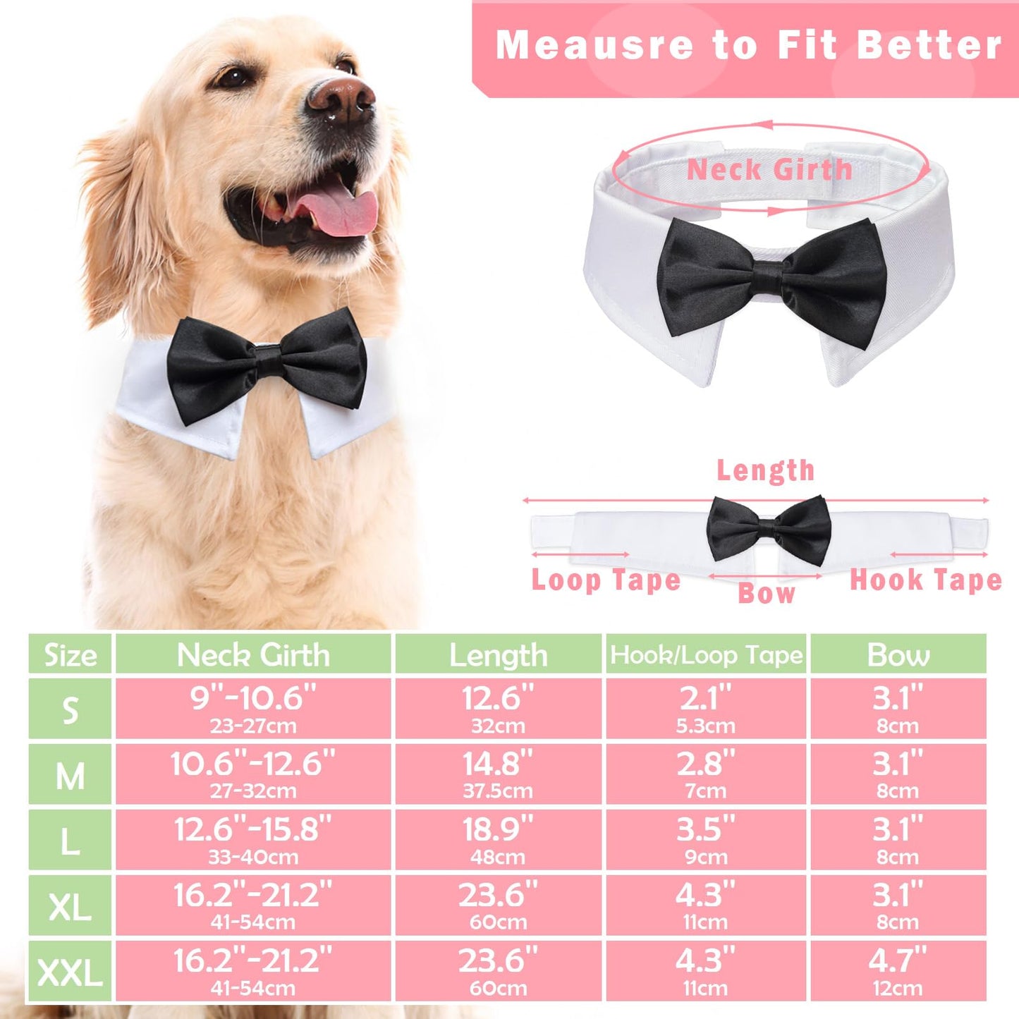 Dog Bow Tie, KOOLMOX Dog Bowtie Collar Black, Adjustable White Dog Tuxedo Collar with Black Dog Neck Bow Tie for Medium Large Boy Dog Wedding Formal Tuxedo Suit Tux Outfits Birthday Costumes