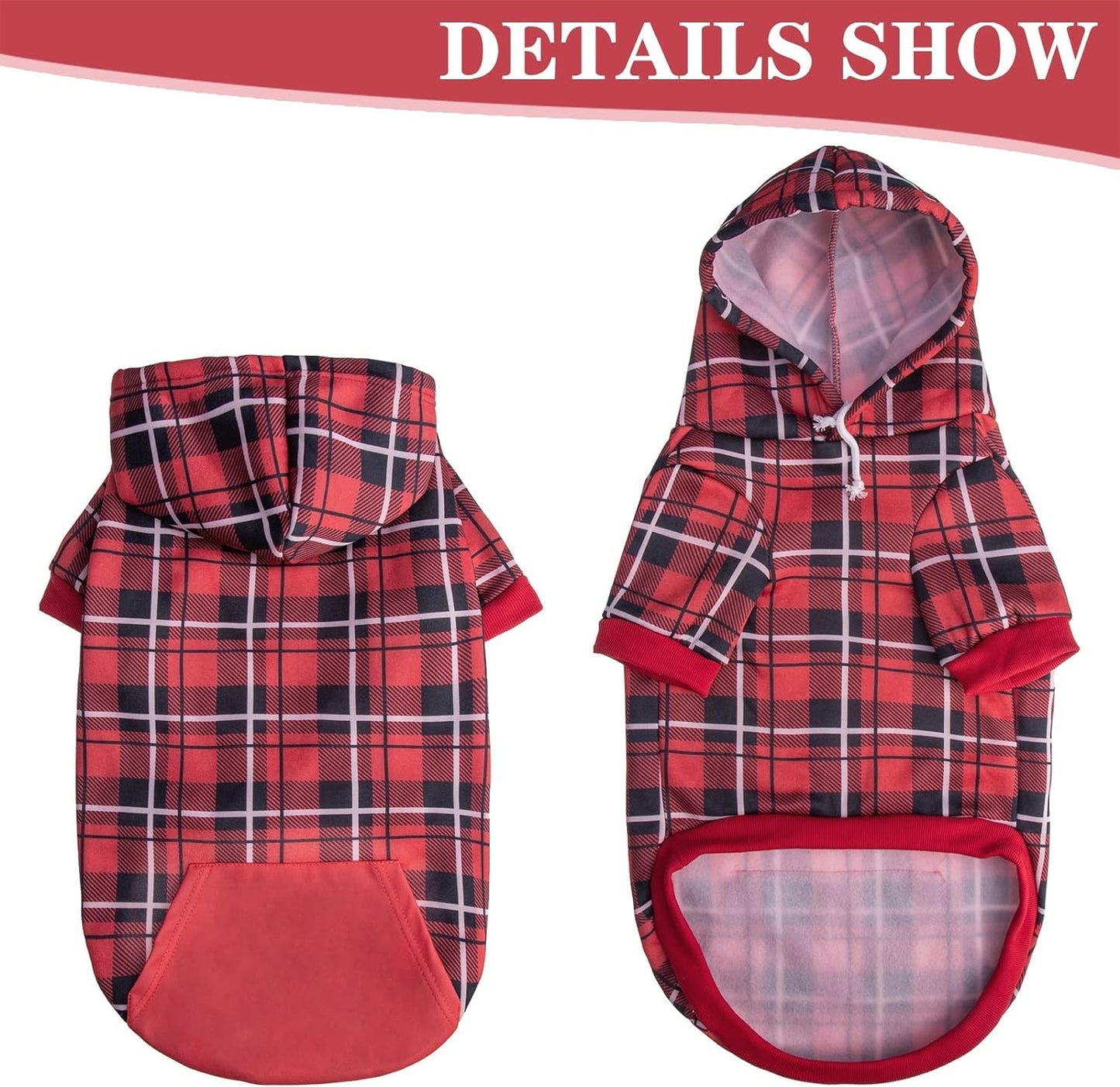 EXPAWLORER Plaid Dog Hoodie - British Style Soft and Warm Dog Sweater with Leash Hole, Hooded Cold Weather Clothes, Dog Sweatshirt, Outfits, Winter Coat for Small Medium Large Dogs