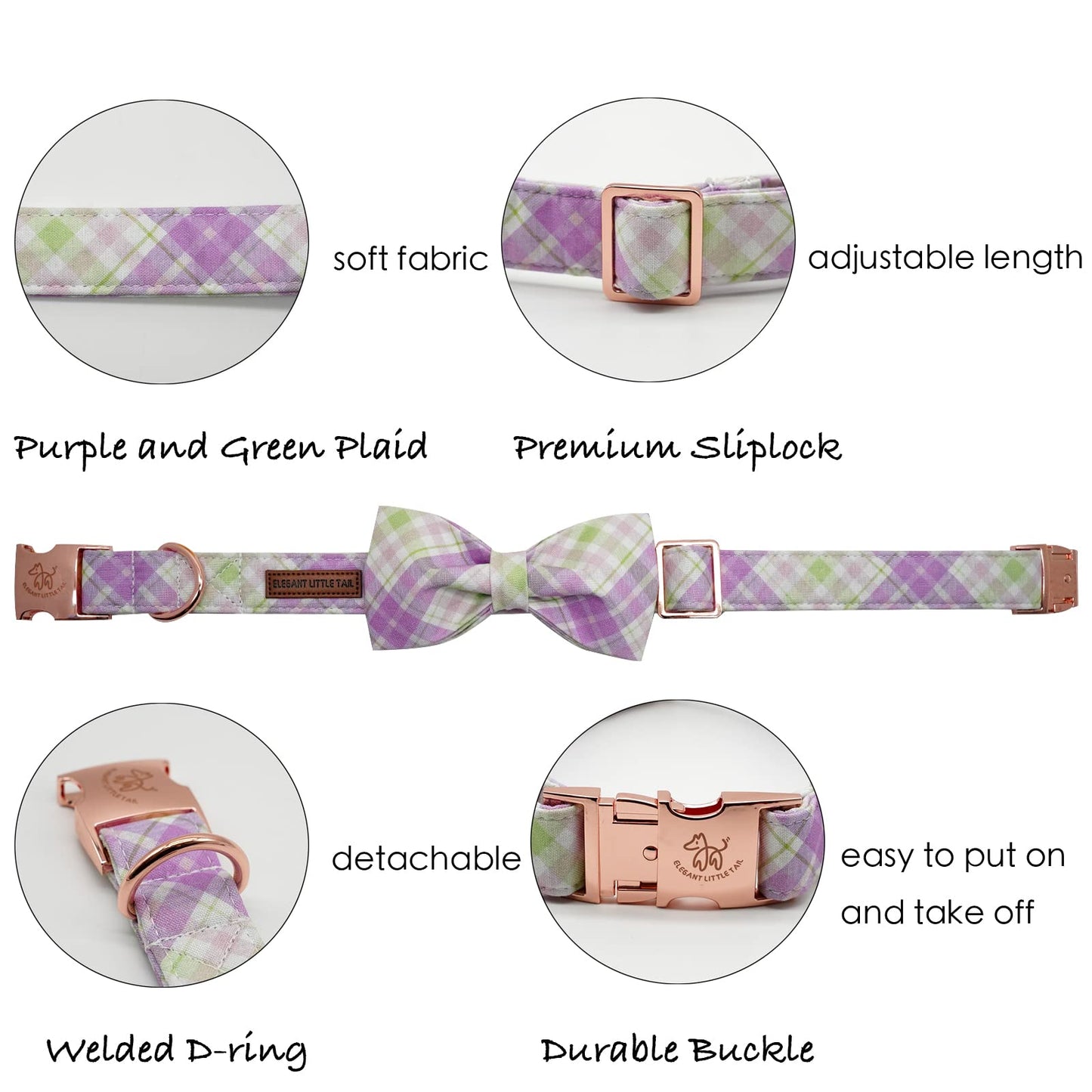 Elegant little tail Dog Collar with Bow, Bowtie Dog Collar, Adjustable Fall Dog Collars for Small Medium Large Dogs