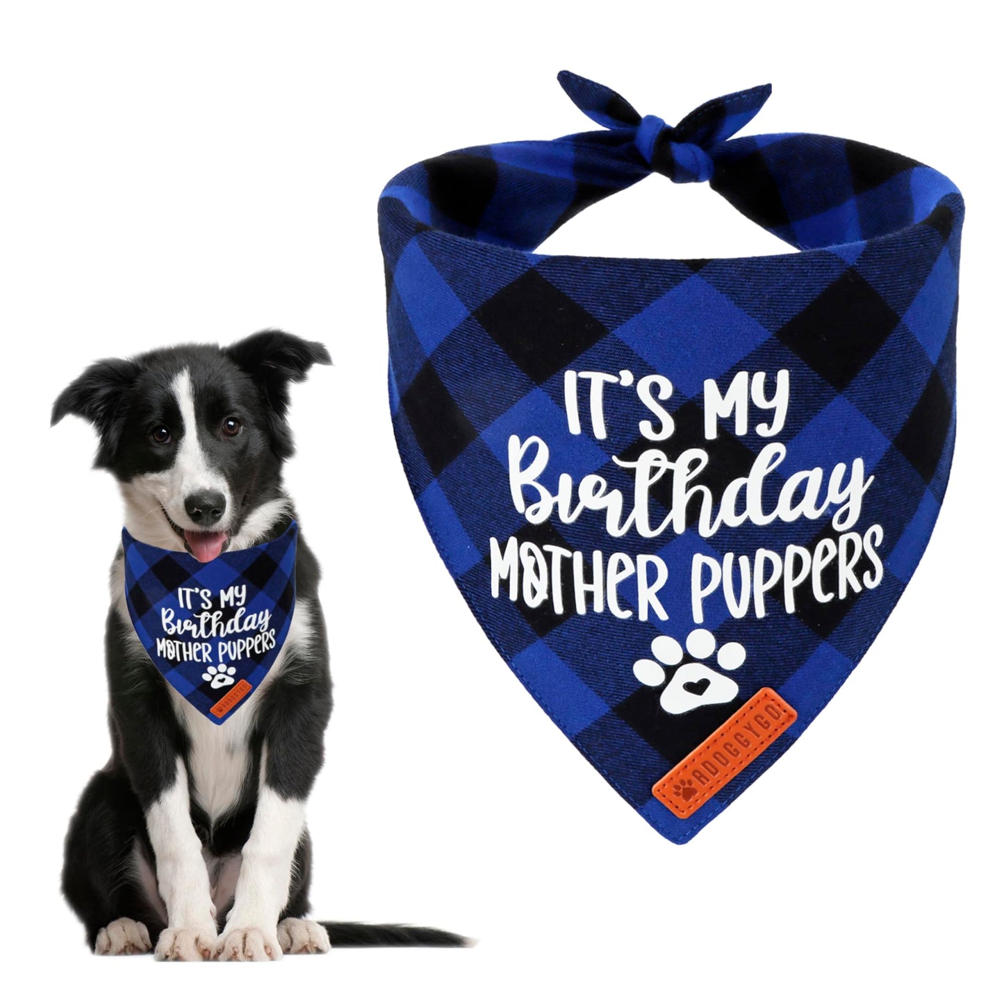 ADOGGYGO Dog Birthday Bandana, Multi Size Offered, Blue Plaid Birthday Boy Dog Bandana for Medium Large Dogs Pets (Blue, Large)