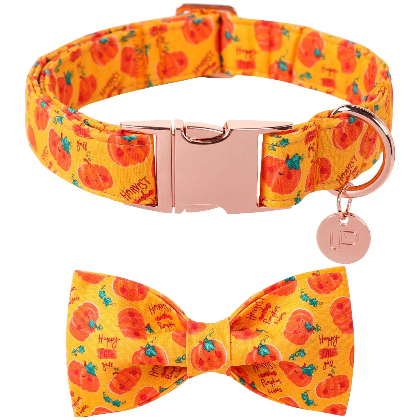 Dog Collar with Bow Tie, Comfortable Adjustable Cotton Bowtie Collar for Medium Girl Boy Dog, Fall Dog Collar with Metal Buckle, M, Neck 13.5-22in