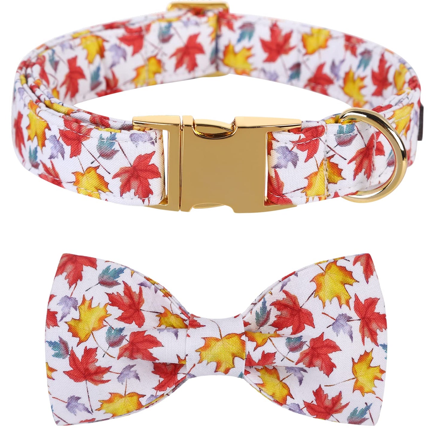 Lionet Paws Halloween Dog Collar with Bowtie - Cute Cotton Adjustable Fall Bowtie Dog Collar with Metal Buckle for Small Medium Large Dog Girl Boy Gift, M, Neck 13.5-22in