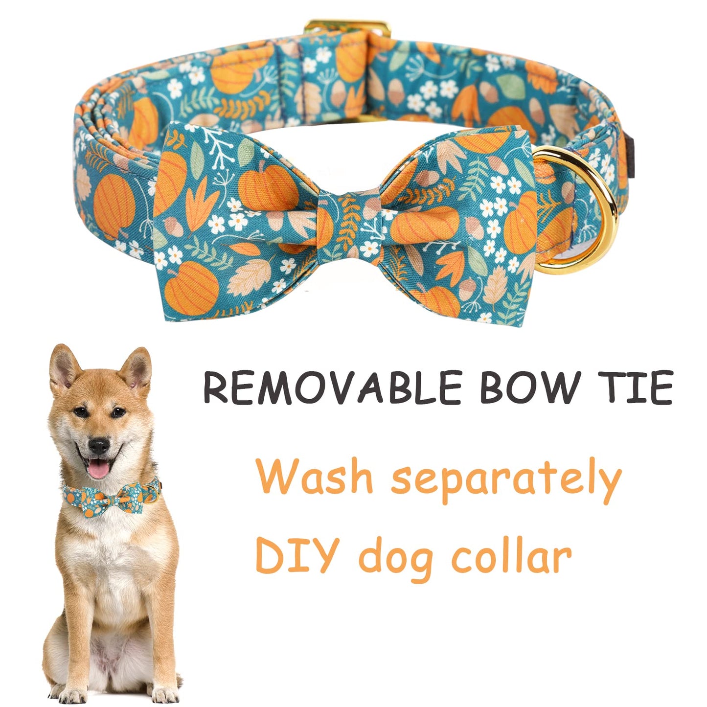 Unique style paws Halloween Dog Collar with Bow Tie Pumpkin Cotton Collar Adjustable Puppy Collar for Small Medium Large Dogs-S